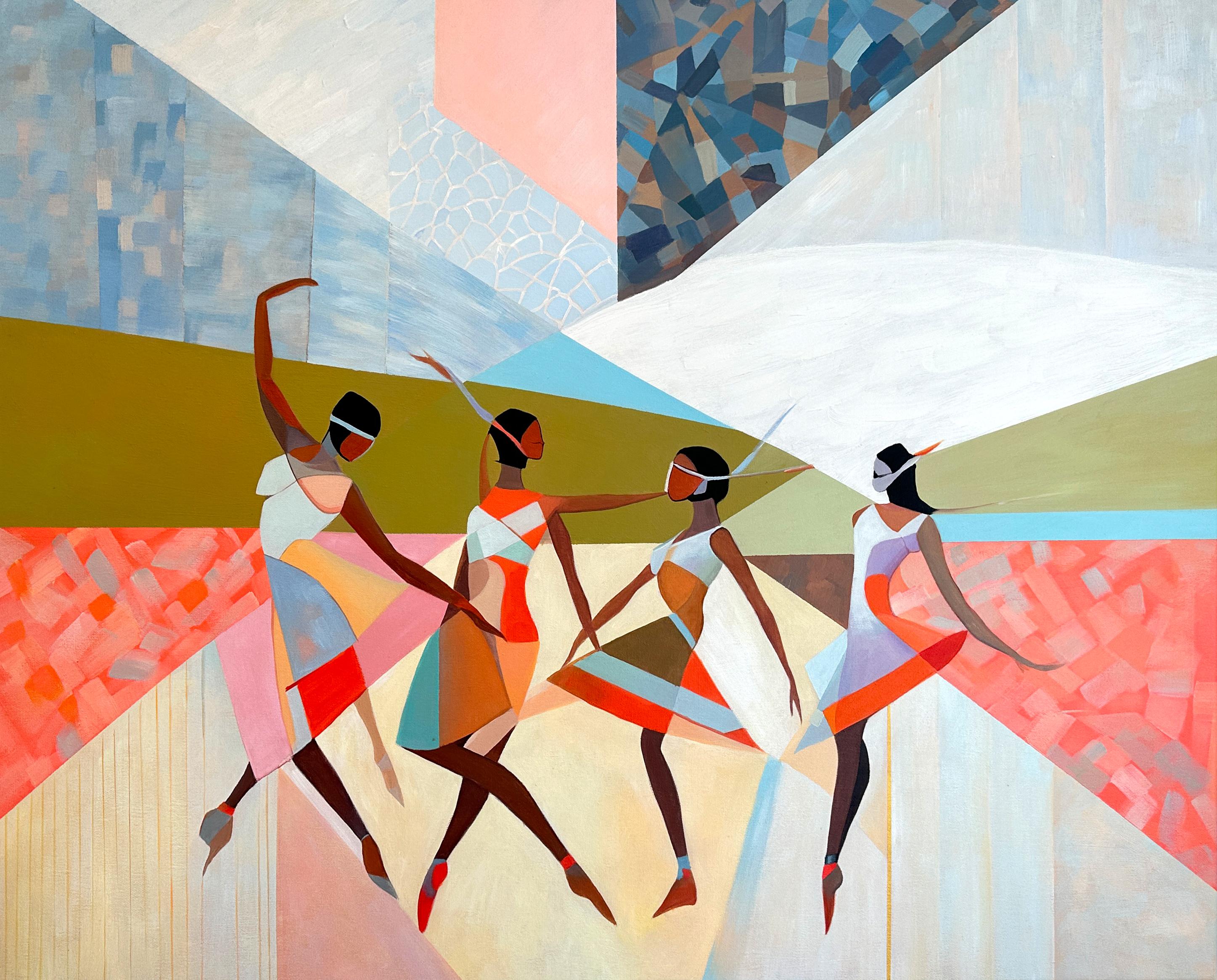 The dance of Friendship by B. Schaumann - Contemporary Abstract Dancers Painting