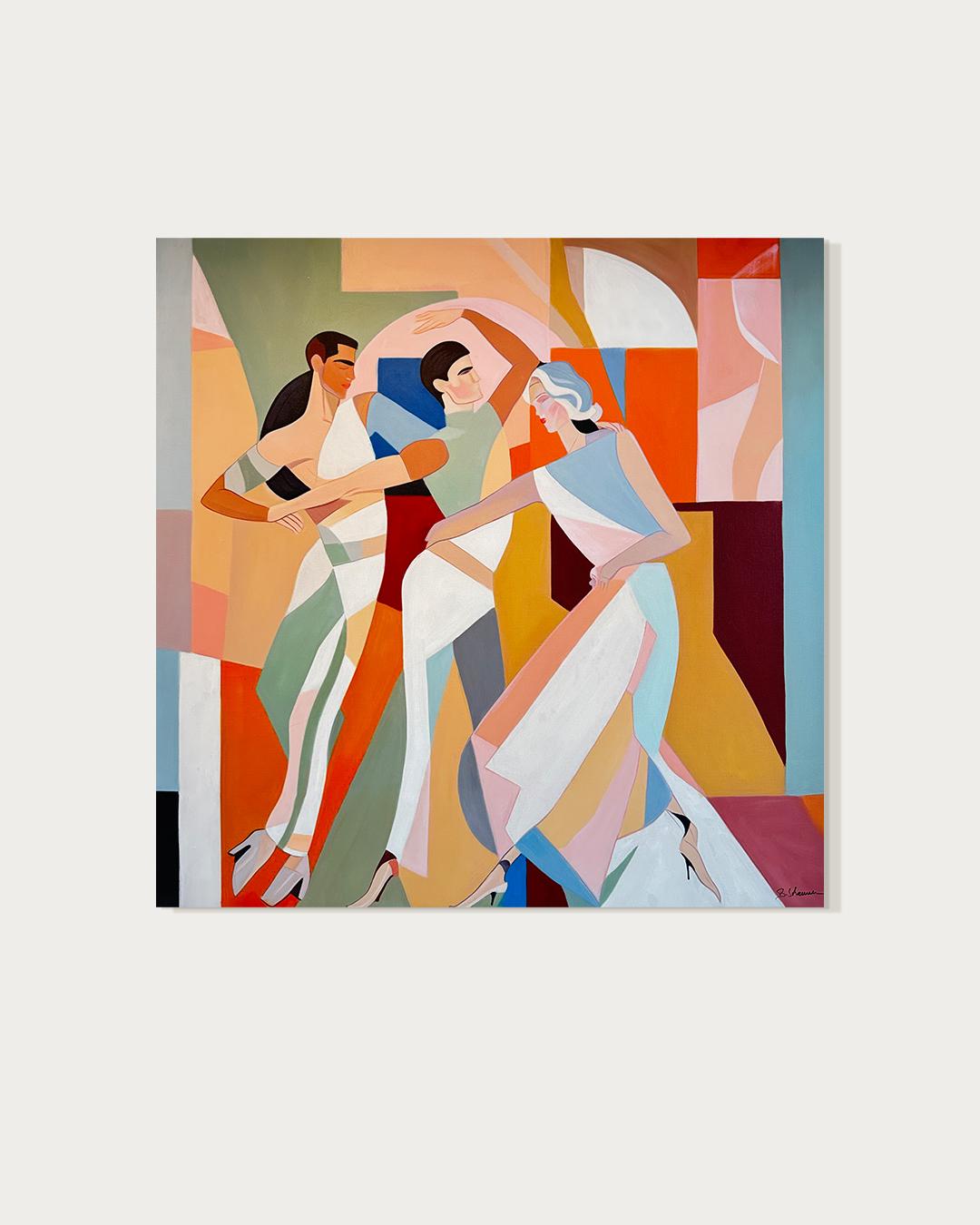 The sensation being moved by B. Schaumann - Contemporary Dancers Painting - Figurative Painting Beige de Barbara Schaumann