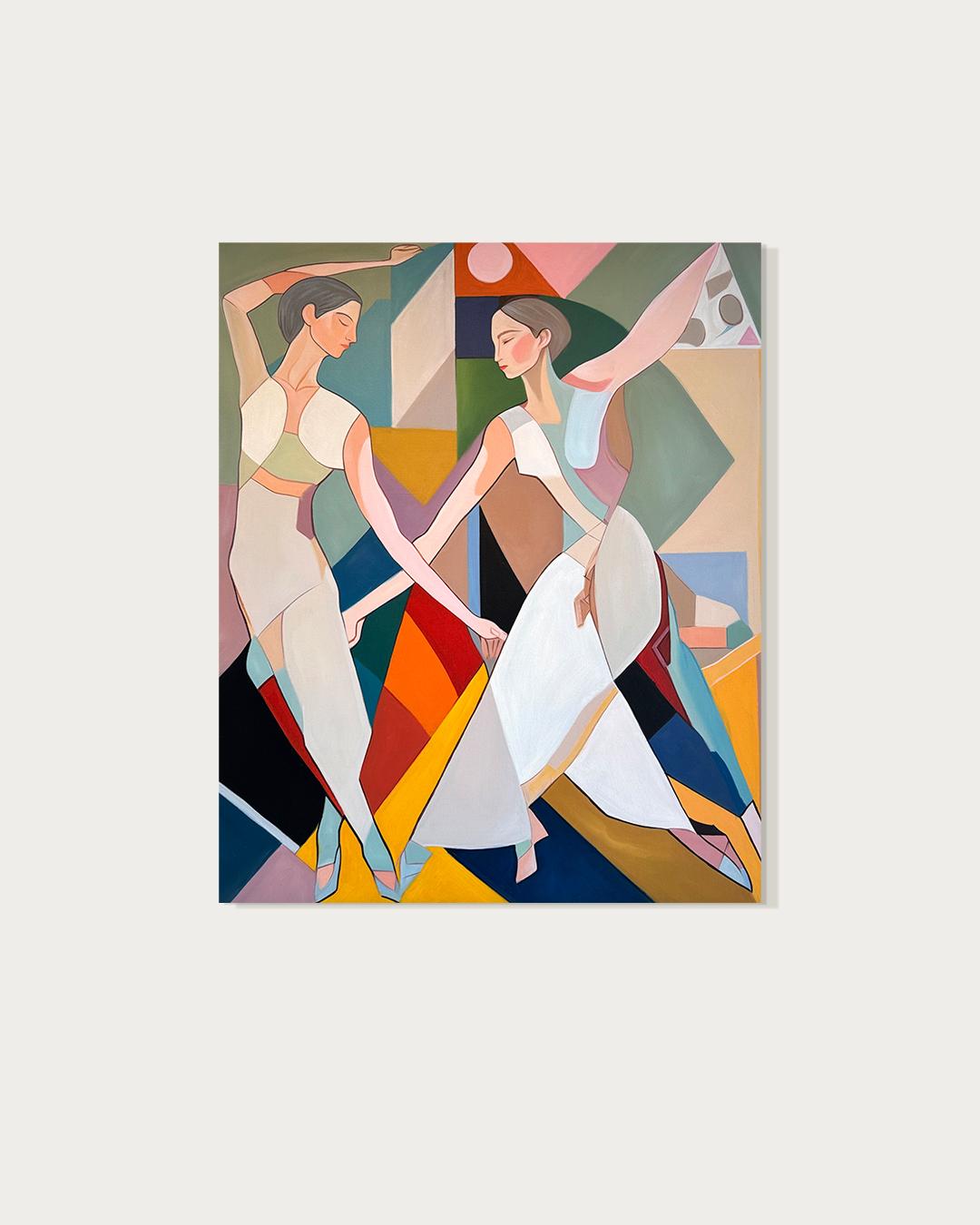 When love begins to dance by B. Schaumann - Contemporary Dancers Painting - Figurative Painting Beige de Barbara Schaumann