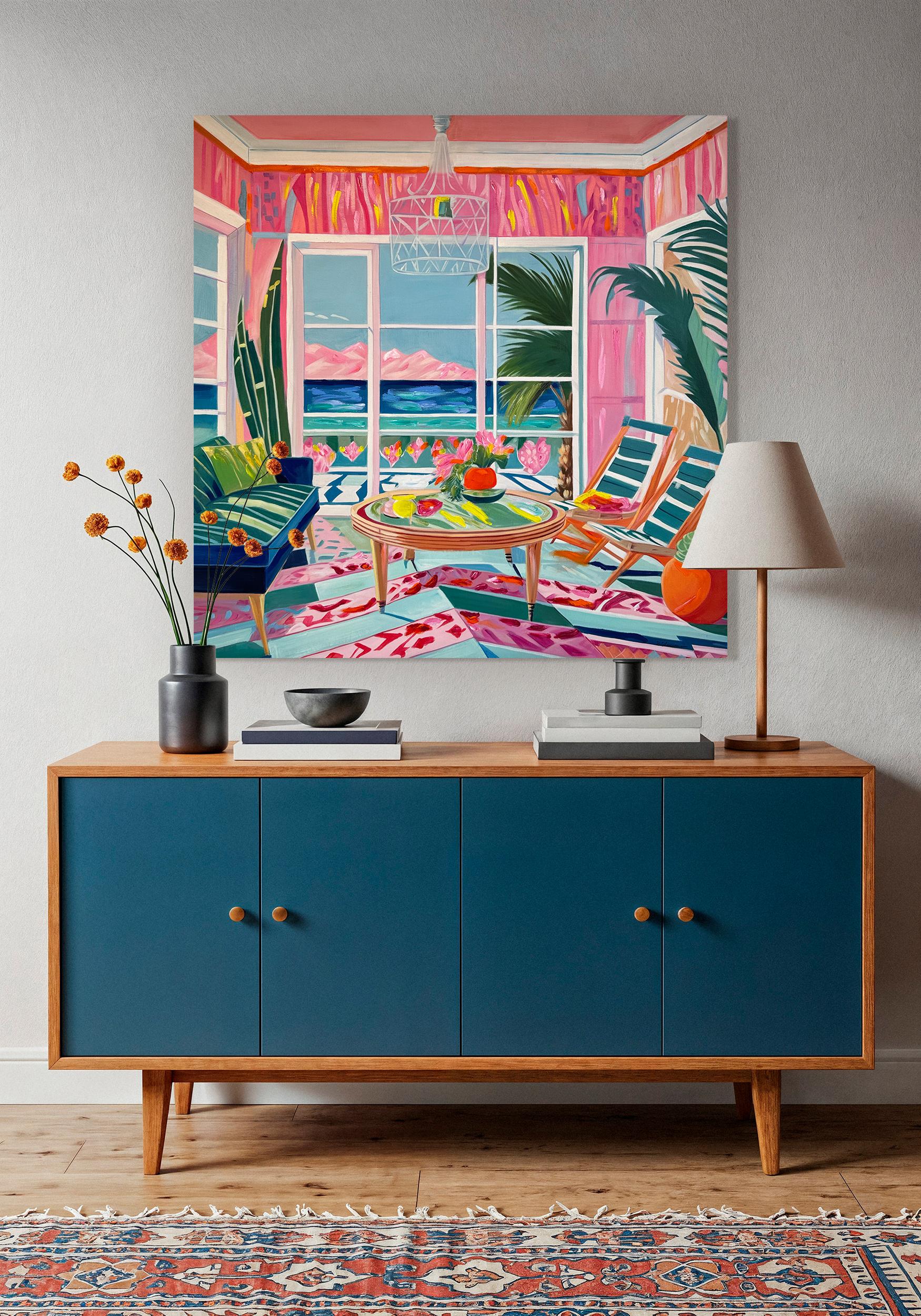 Wo Berge das Meer treffen - B.Schaumann Zeitgenössische Architekturmalerei (Braun), Abstract Painting, von Barbara Schaumann