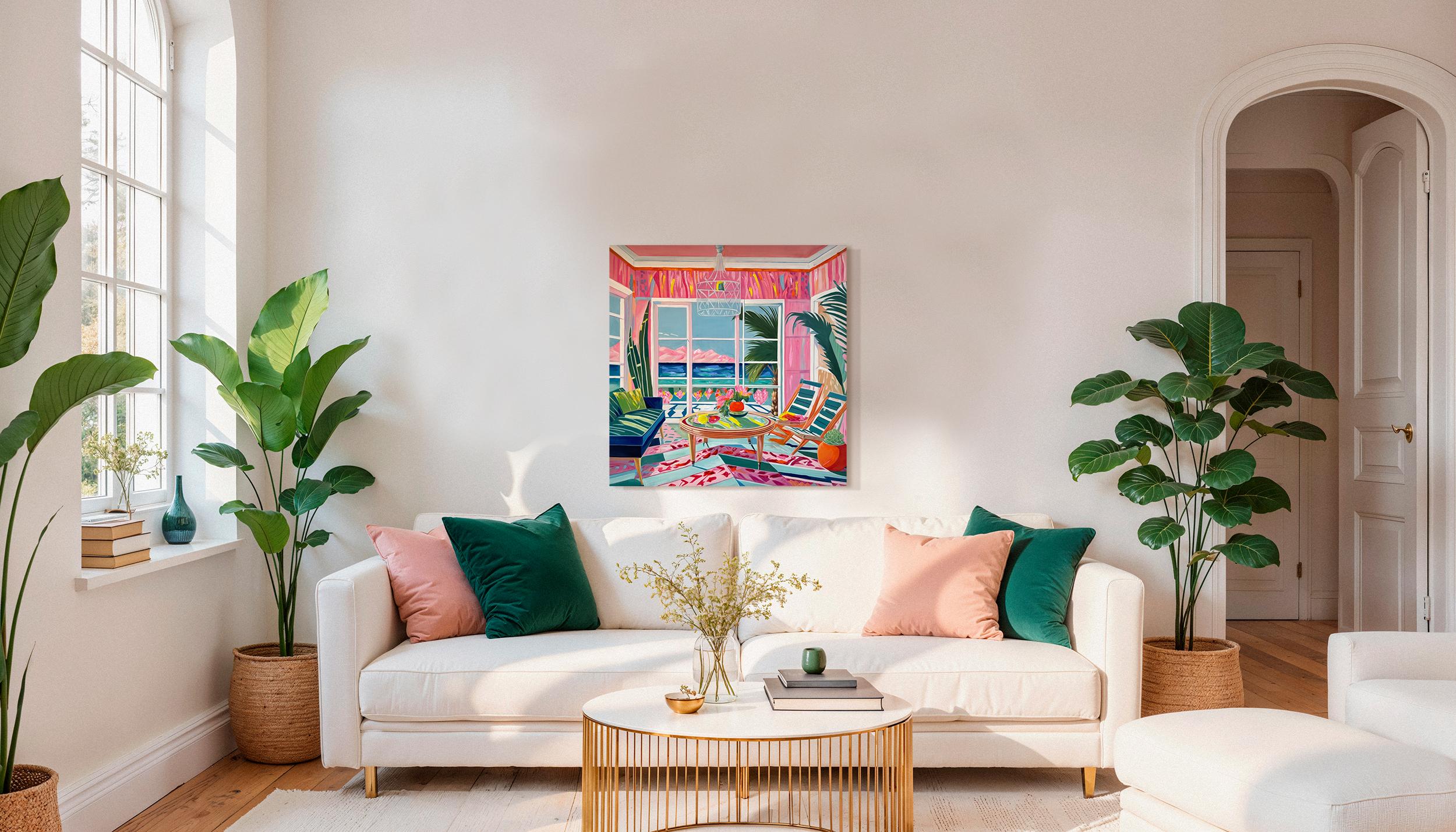 Wo Berge das Meer treffen - B.Schaumann Zeitgenössische Architekturmalerei im Angebot 3