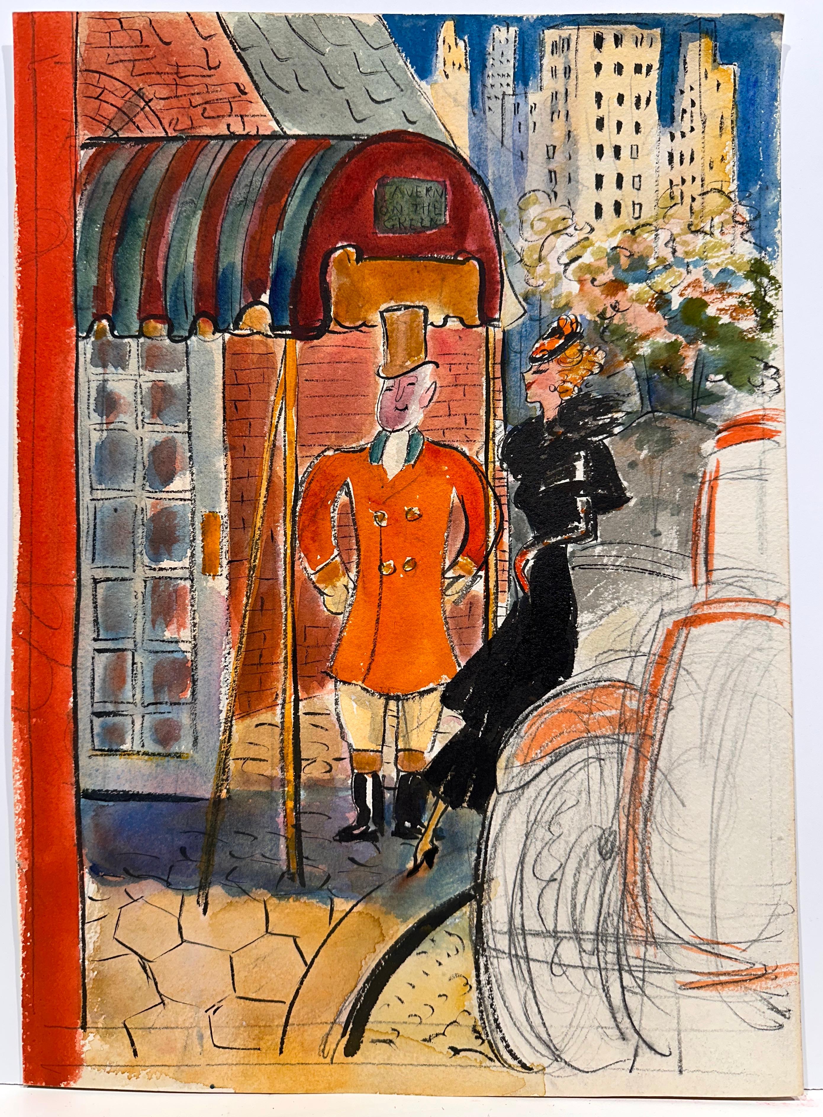 BARBARA SHERMUND Figurative Painting - Tavern on the Green (New Yorker Magazine cover proposal)