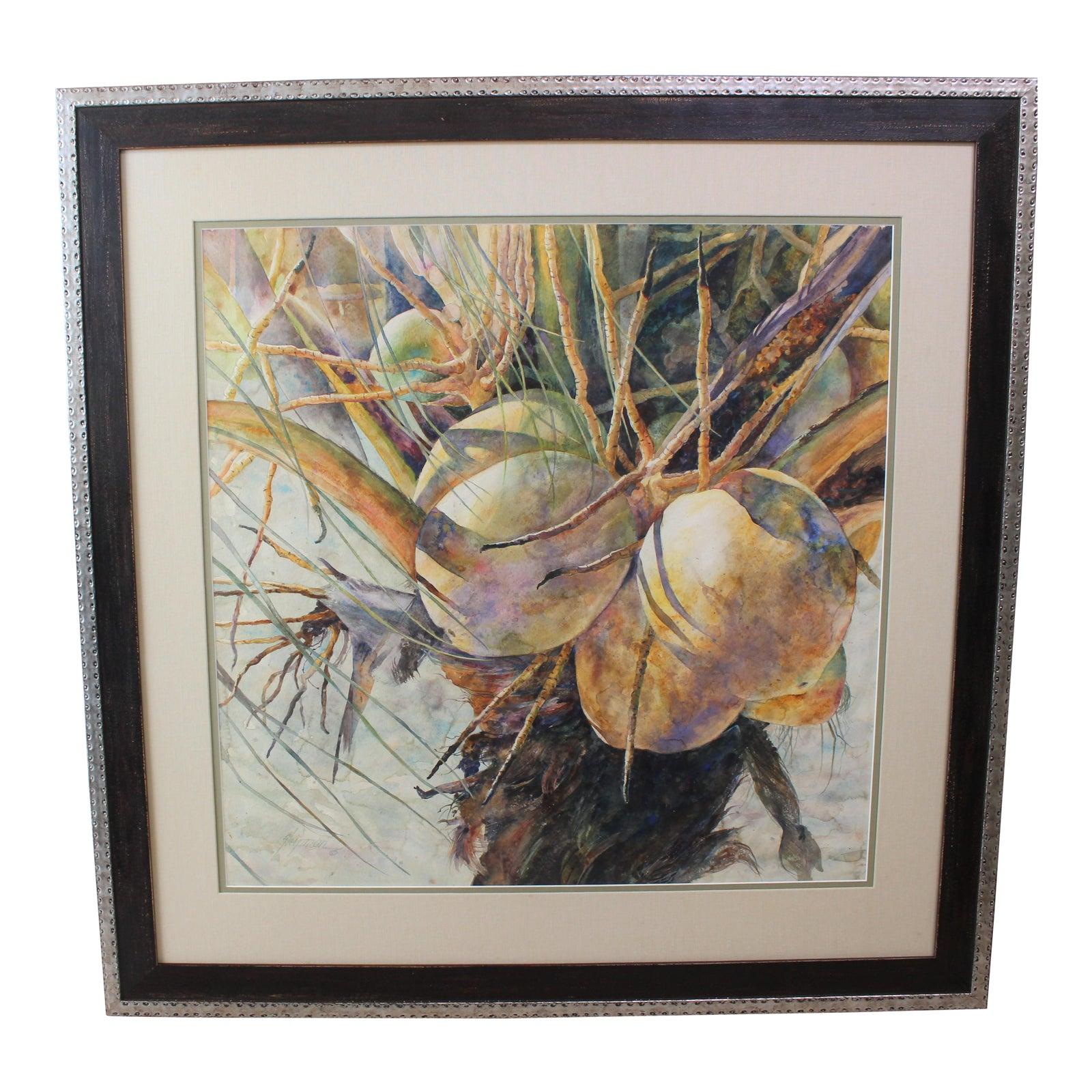Barbara Shipman Watercolor Painting "Lots of Coconuts" For Sale
