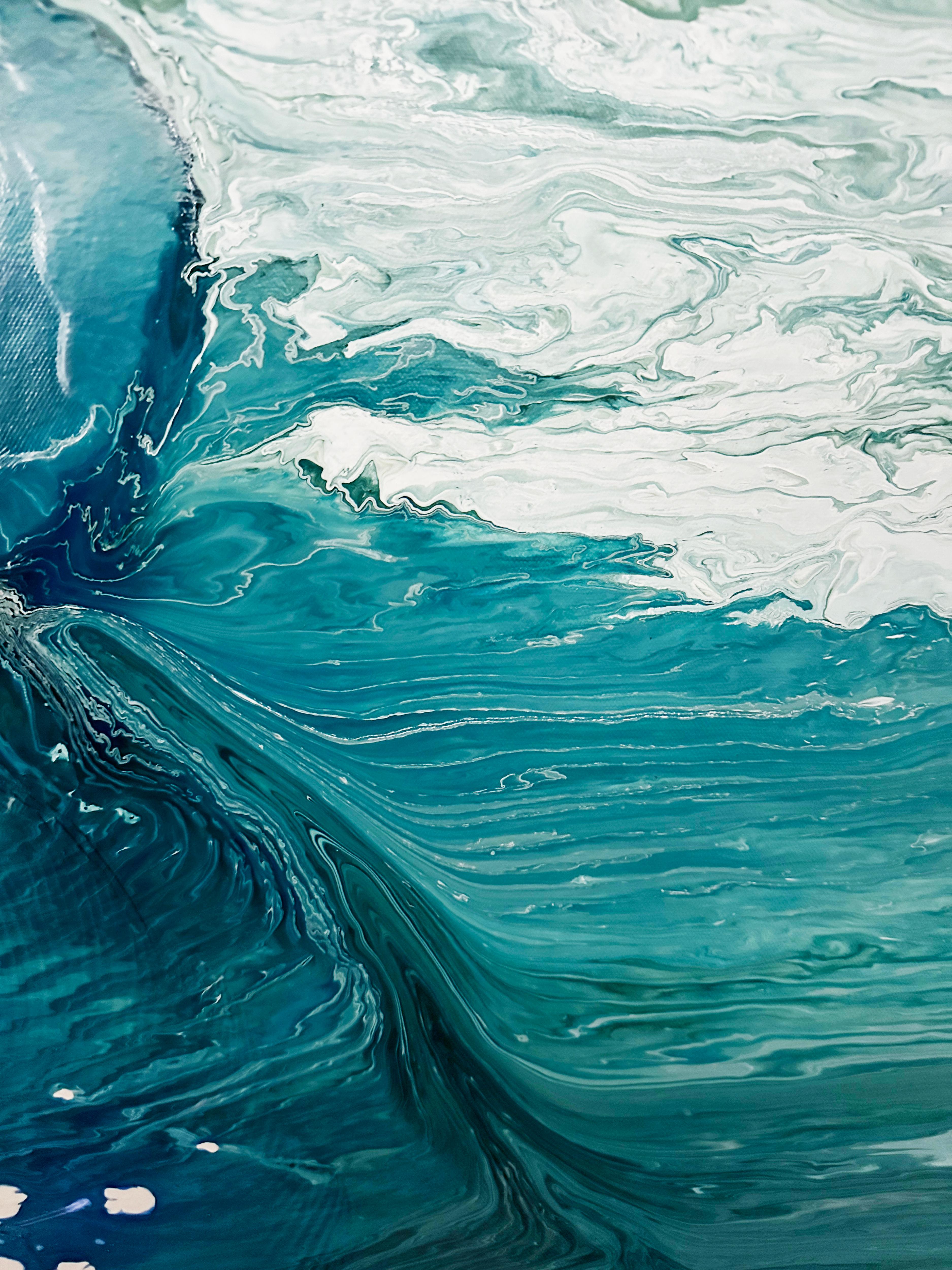 CONTINENTAL DRIFT, paisaje marino, abstracto, azul, turquesa, océano - Painting Contemporáneo de Barbara Strasen