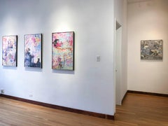 Decostruito, tecnica mista astratta grigia su tavola