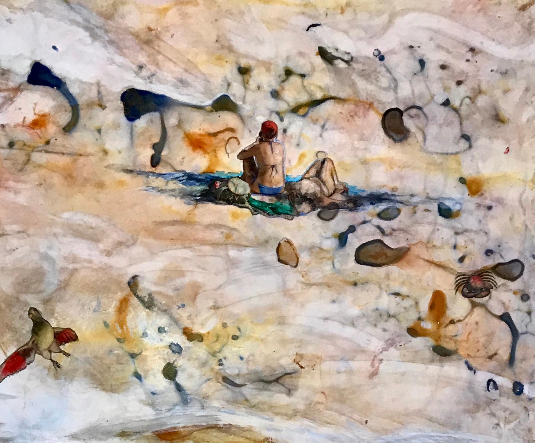 Flux, collage de techniques mixtes neutres de couleur beige, abstrait - Contemporain Painting par Barbara Strasen