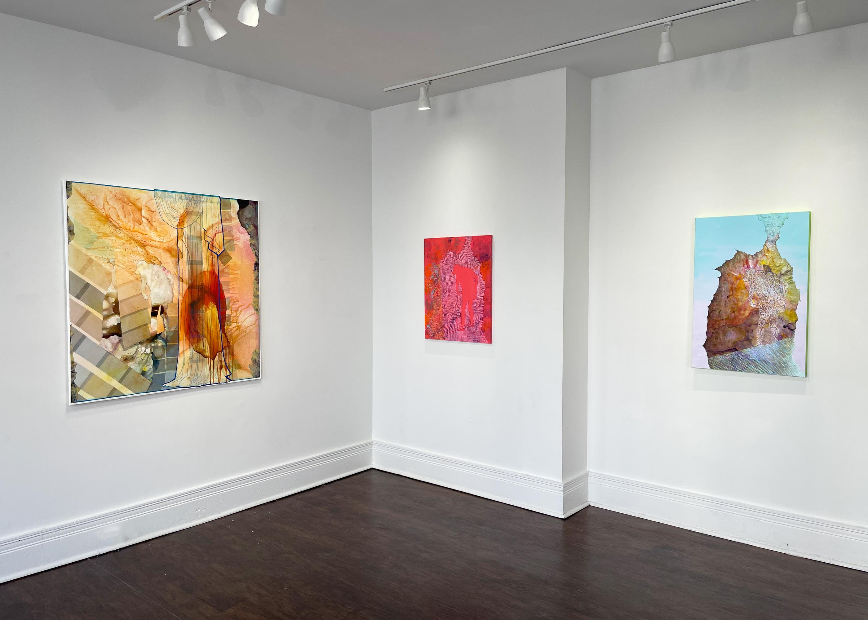 Acrylic and Flashe on Yupo and canvas 

Barbara Strasen manipulates memories by finding the malleable moments of perception. In the “S” series, a figure appears in each painting. Yet, it is only a silhouette, blending into the architecture and