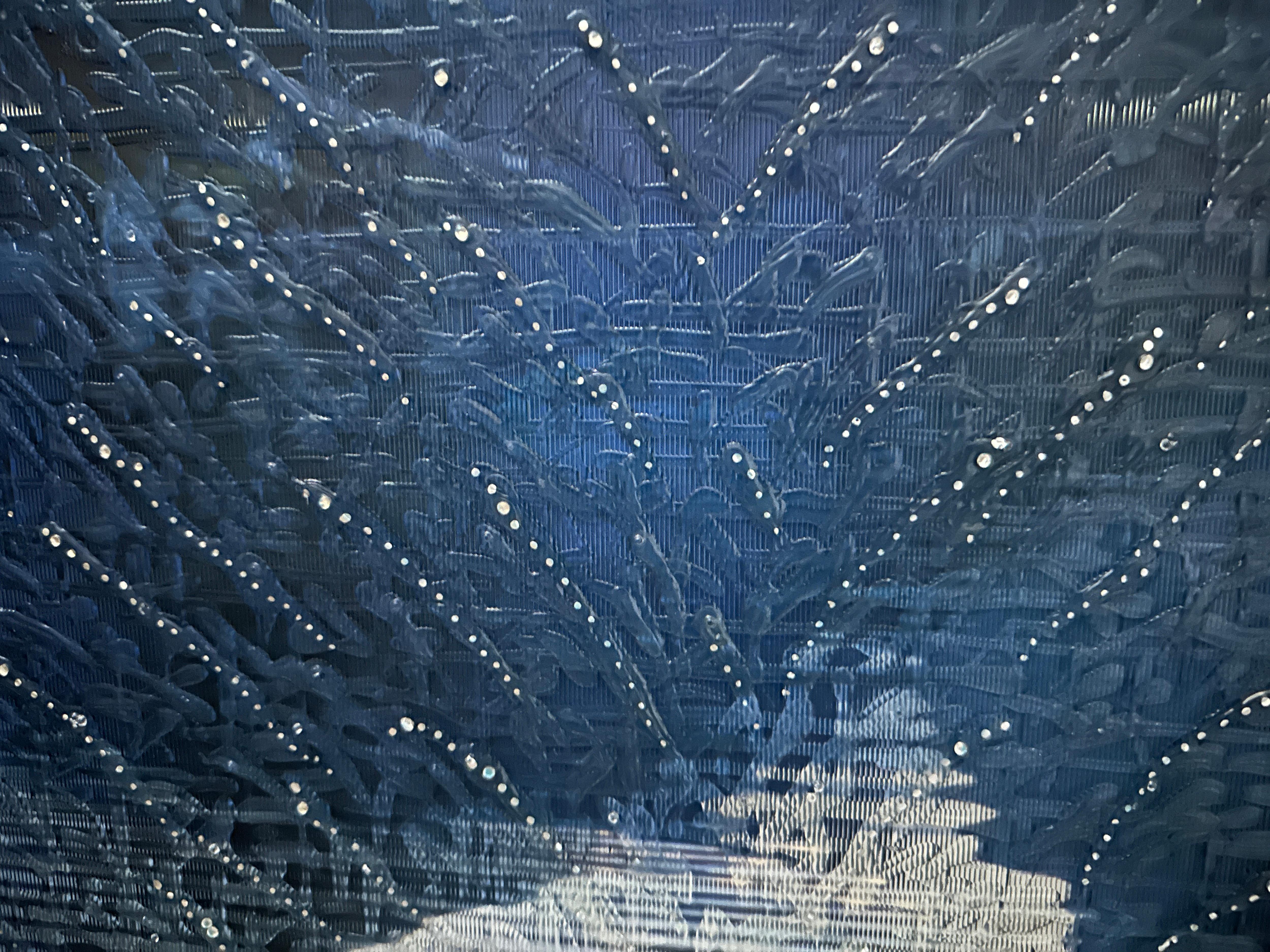 SPLASH MOUNTAINS, Lenticolare, fantasia, paesaggio, montagne, blu, grigio - Painting Contemporaneo di Barbara Strasen
