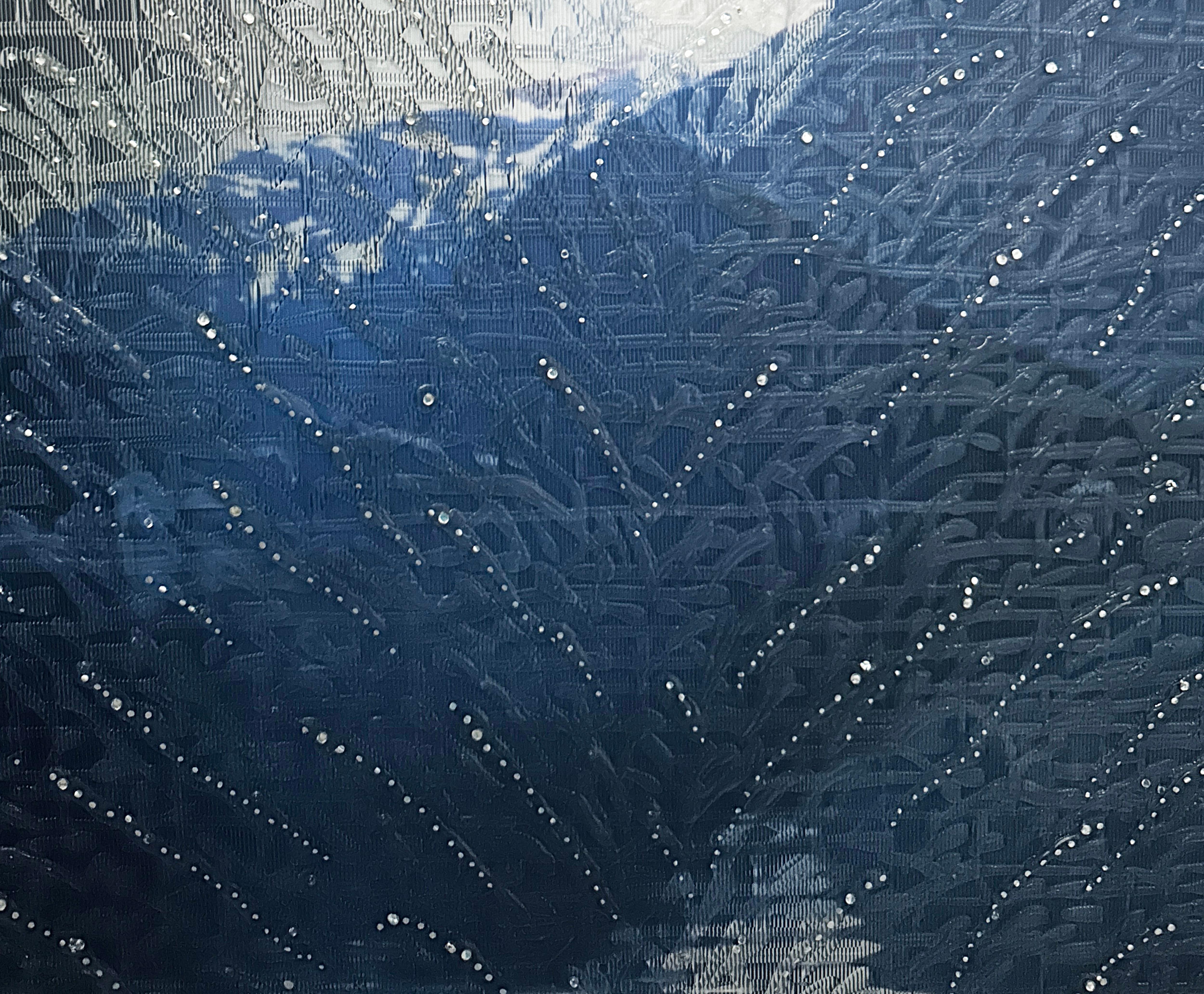 SPLASH MOUNTAINS, Lenticolare, fantasia, paesaggio, montagne, blu, grigio - Figurative Painting Blu di Barbara Strasen