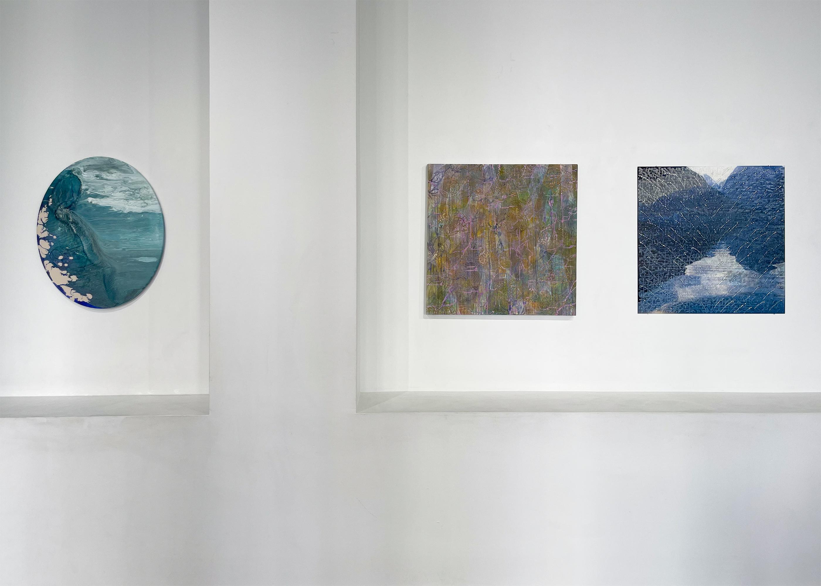 SPLASH MOUNTAINS, Lenticolare, fantasia, paesaggio, montagne, blu, grigio in vendita 1