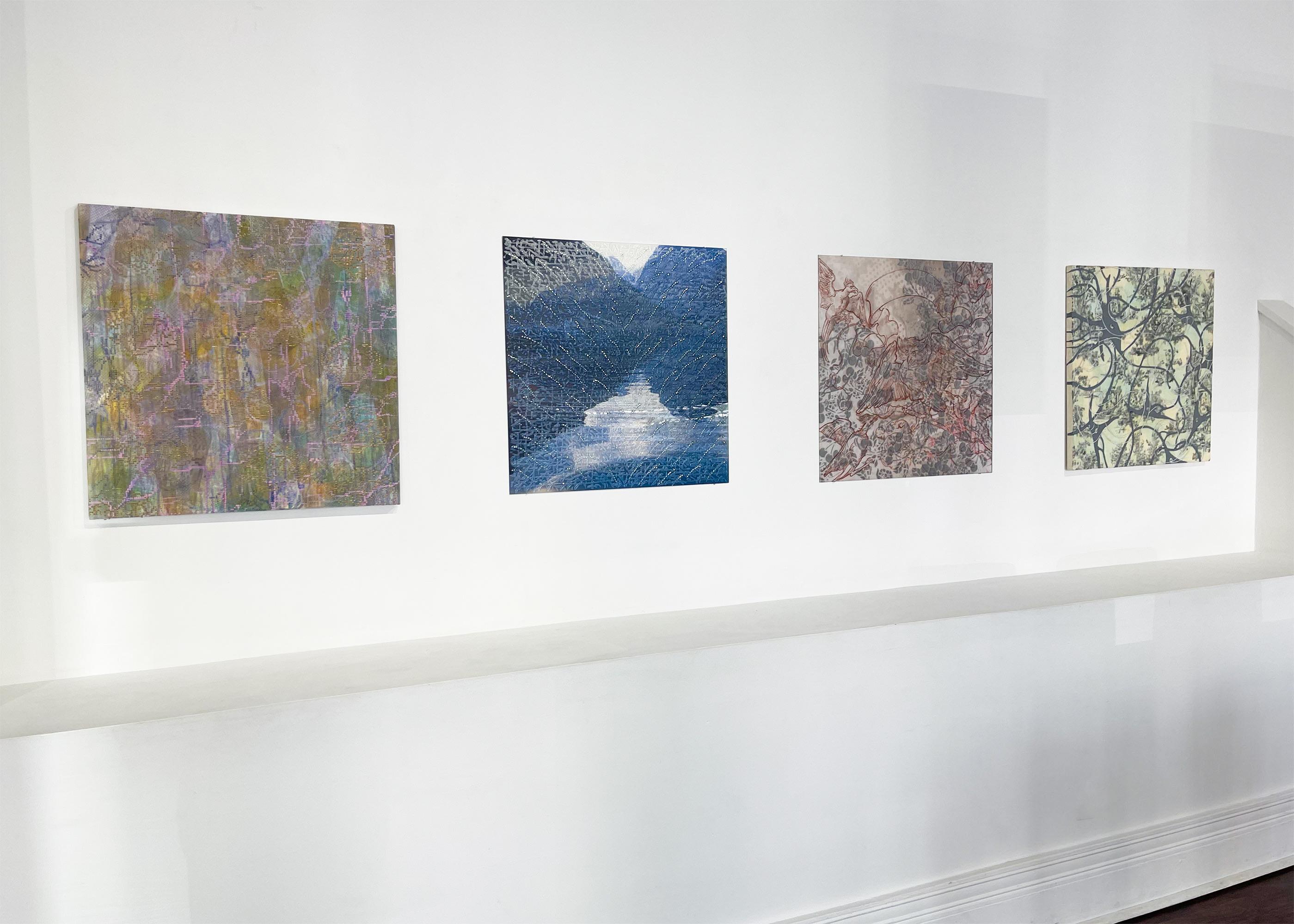 SPLASH MOUNTAINS, Lenticolare, fantasia, paesaggio, montagne, blu, grigio in vendita 3