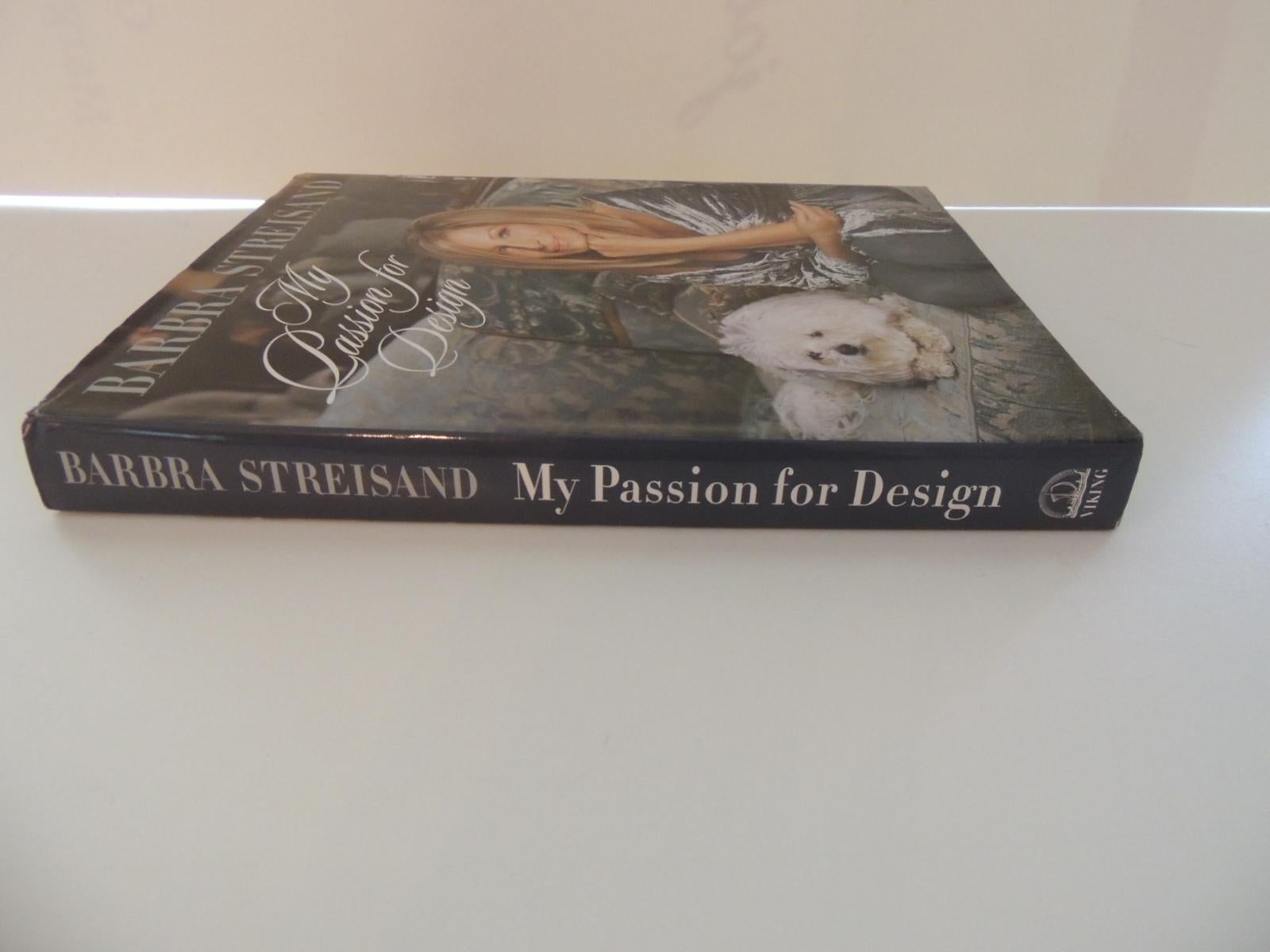 Barbara Streisand My Passion for design decorating hardcover coffee table book.
Publisher: Viking; 1st edition (November 16, 2010)
Language: English
Hardcover: 295 pages
Dimensions: 9.38 x 1.1 x 12.19 inches.
 