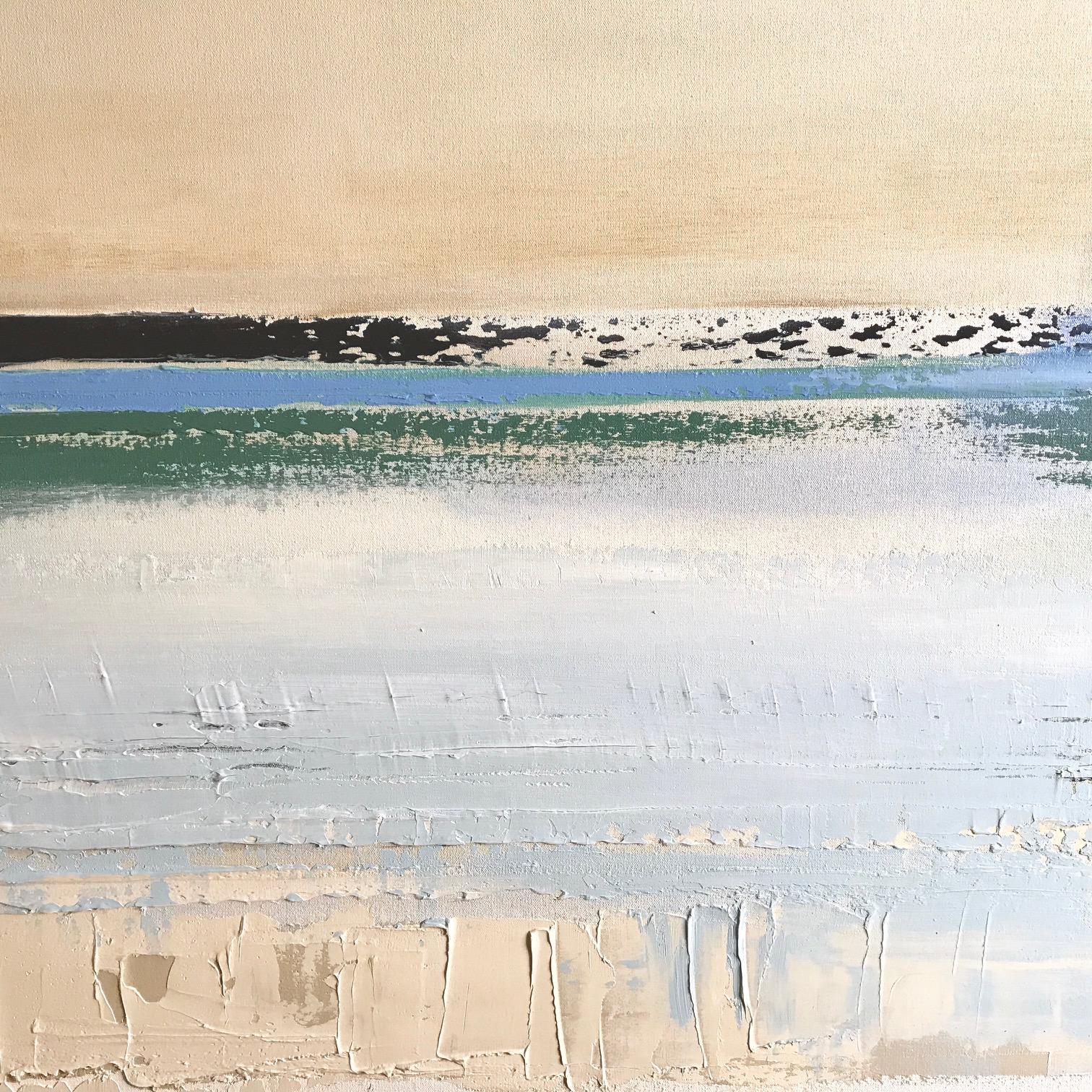 BLUE HORIZON, Öl auf Leinwand, Palettenmesser-Gemälde (Beige), Landscape Painting, von Barbara Sussberg