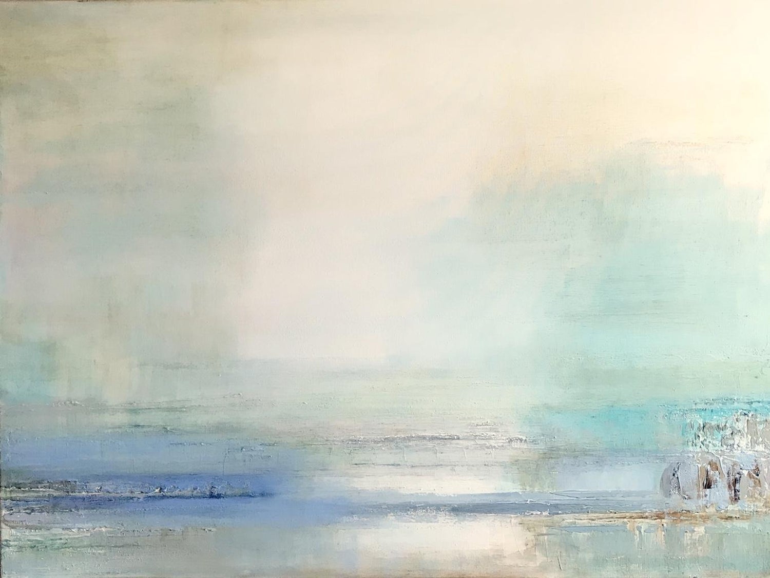 Barbara Sussberg - BY THE TURQUOISE SEA, Oil on canvas, Palette knife  painting For Sale at 1stDibs