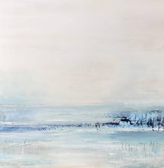 "Cool Blue Water" Large Square Abstract Landscape Painting