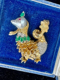 Barbara Taylor Bradford OBE Cockatrice Bird Brooch Pearl Emerald Diamond Ruby