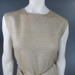 BARBARA TFANK Size 6 Metallic Silver Beige Textured Tie Belt Cocktail Dress 2012