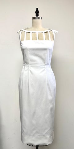 Barbara Tfank Women's White Swiss Cotton Peek-a-Boo Cage Dress in 60's style