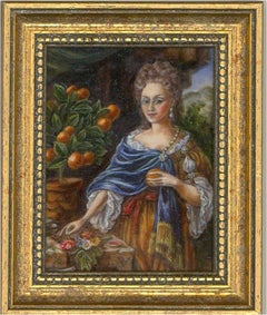 Barbara Valentine RMS - Contemporary Oil Miniature, Baroque Woman with Oranges