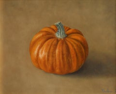 'Halloween Pumpkin' Photorealist Still life painting of an orange pumpkin