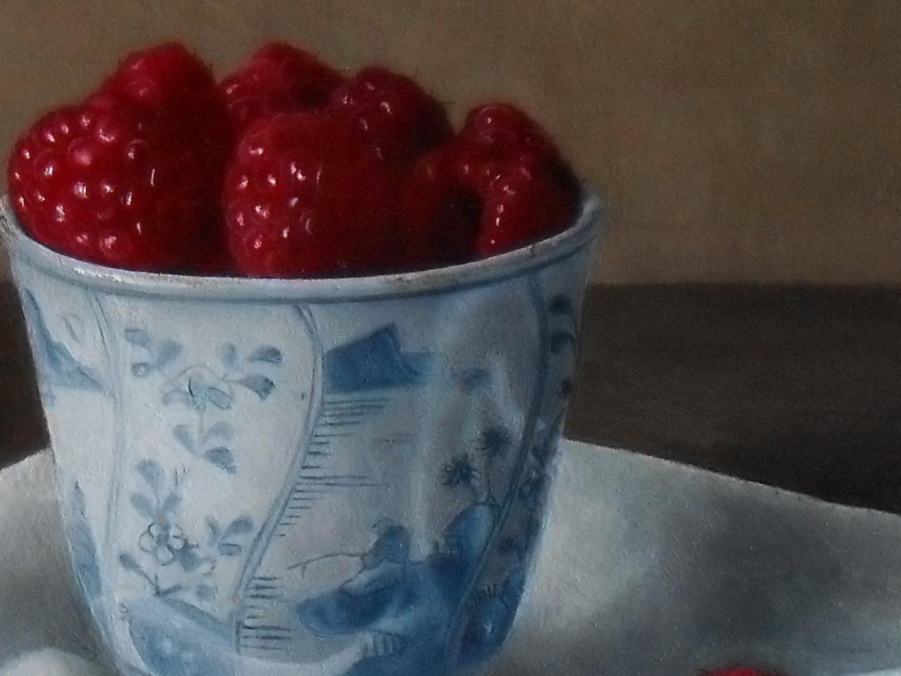 'Raspberries in a Bowl' Contemporary Still Life painting, dutch masters inspired - Painting by Barbara Vanhove