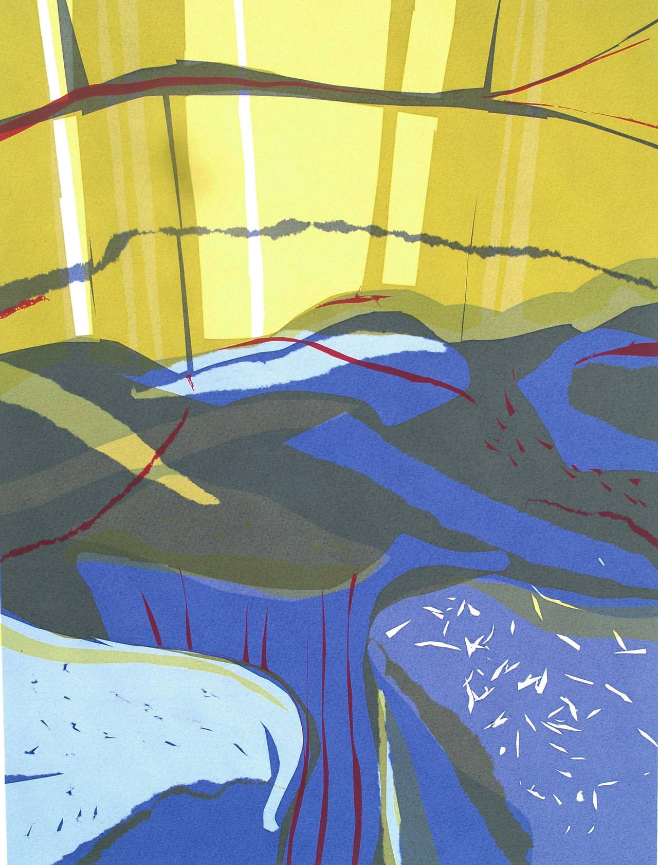 Barbara Wagner Landscape Print - River Dart. Contemporary Mono Print