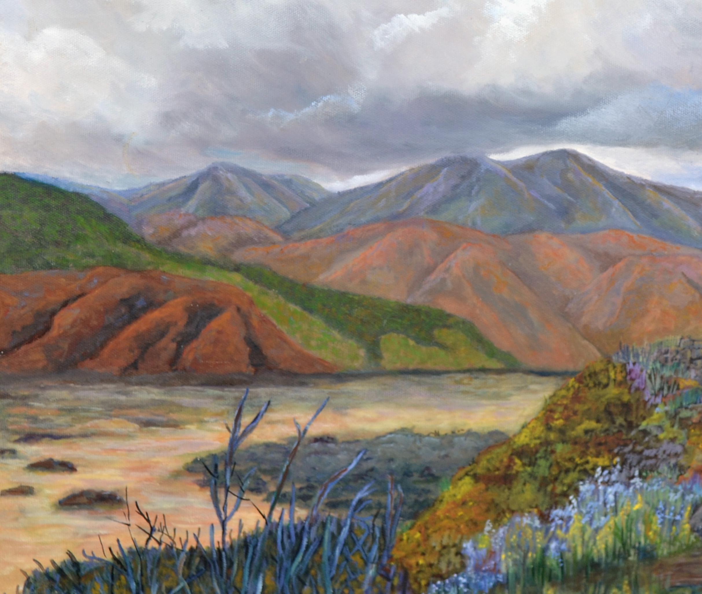 Desert Home - Paesaggio di metà secolo in olio su tela - Painting Impressionismo americano di Barbara Wilson