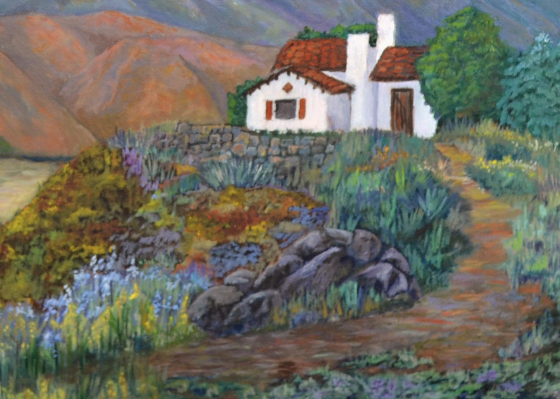 Splendida casa con vista sul deserto di Barbara Wilson (americana, XX secolo). Da una collezione di sue opere, non firmate e non incorniciate. Dimensioni dell'immagine: 20