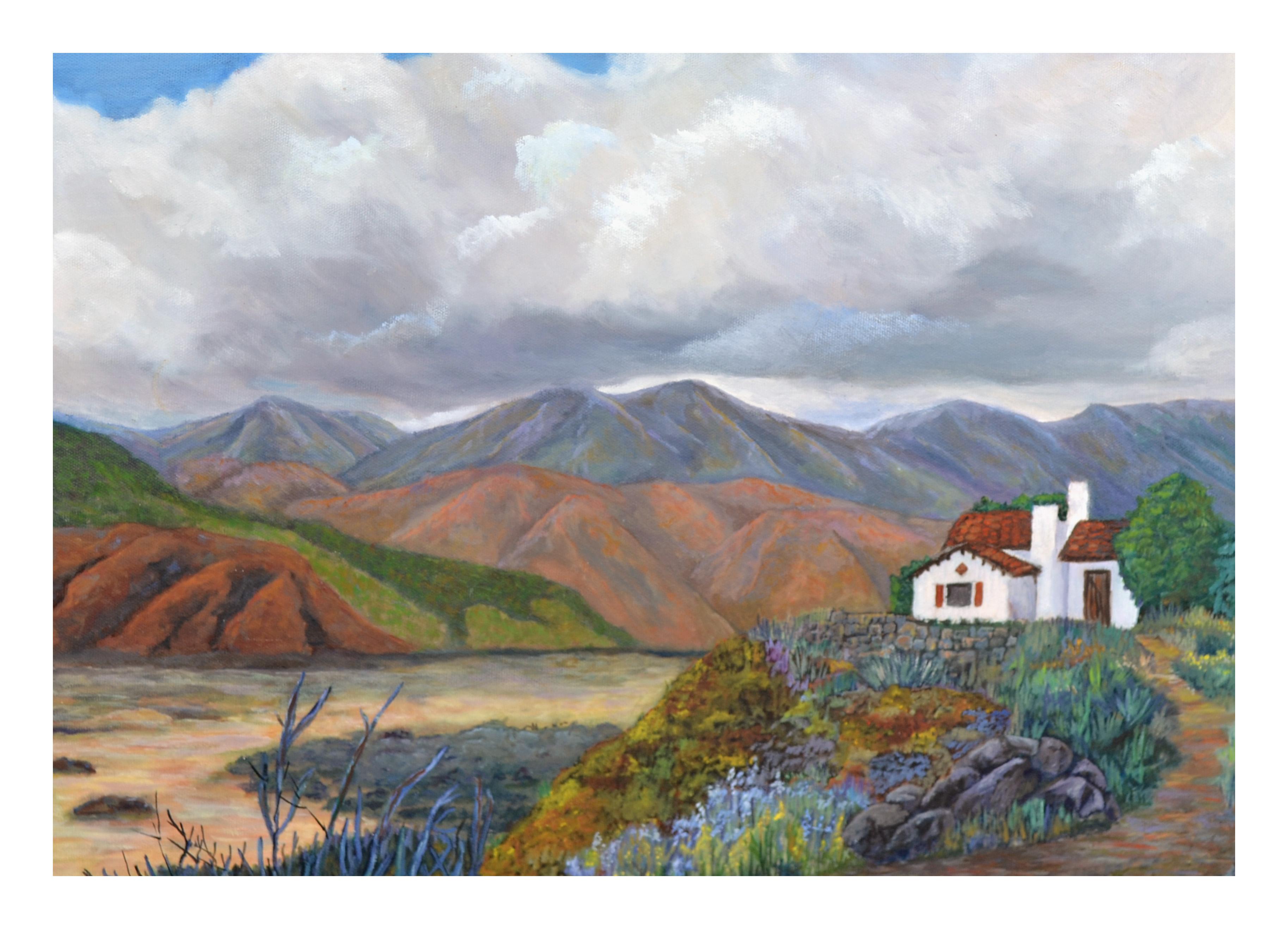 Hogar en el desierto - Paisaje de mediados de siglo en óleo sobre lienzo