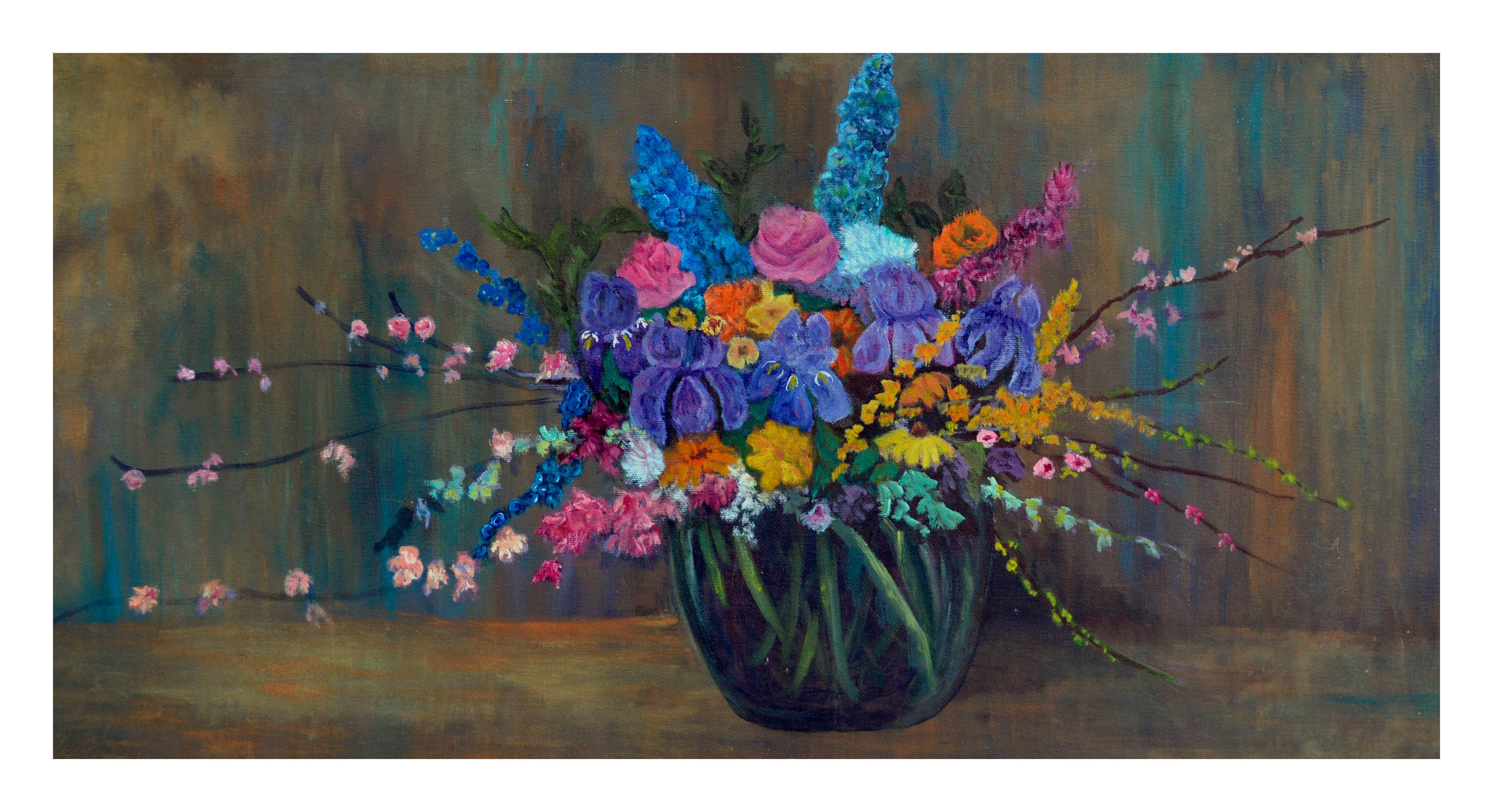 Spring Bouquet - Horizontal Floral Still Life  - Painting by Barbara Wilson