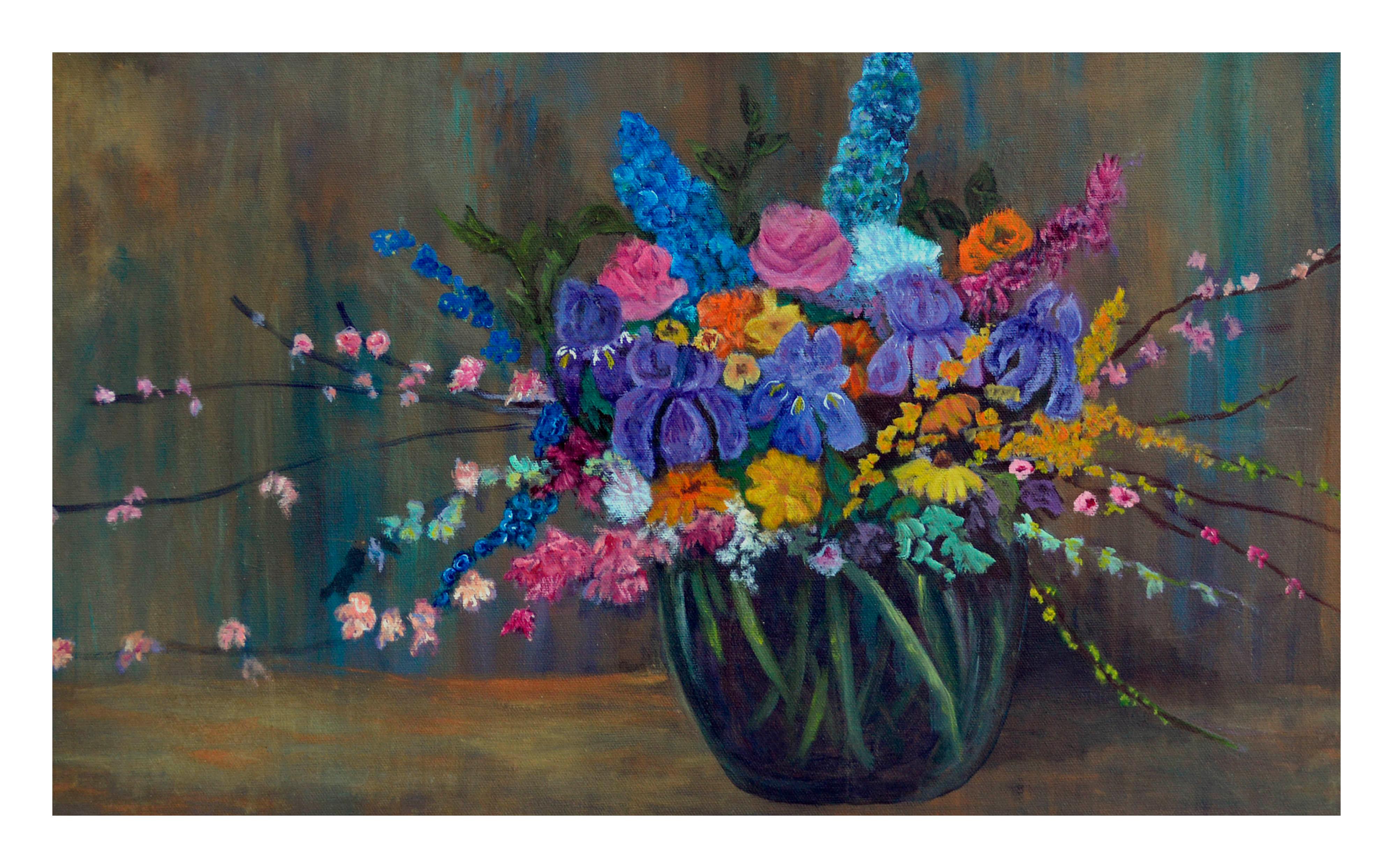 Bouquet de printemps - Nature morte florale horizontale  - Impressionnisme américain Painting par Barbara Wilson