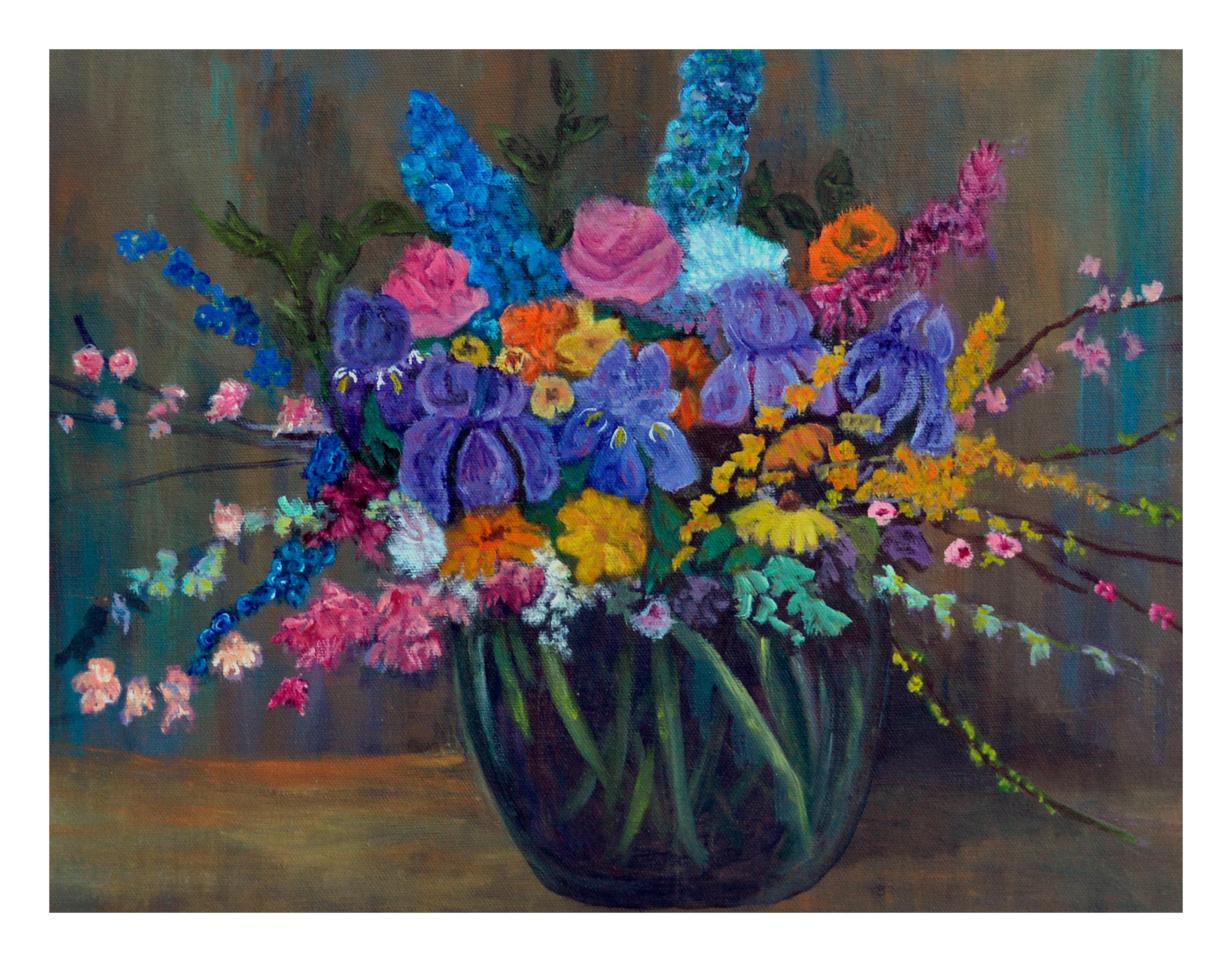 Bouquet de printemps - Nature morte florale horizontale  - Noir Interior Painting par Barbara Wilson