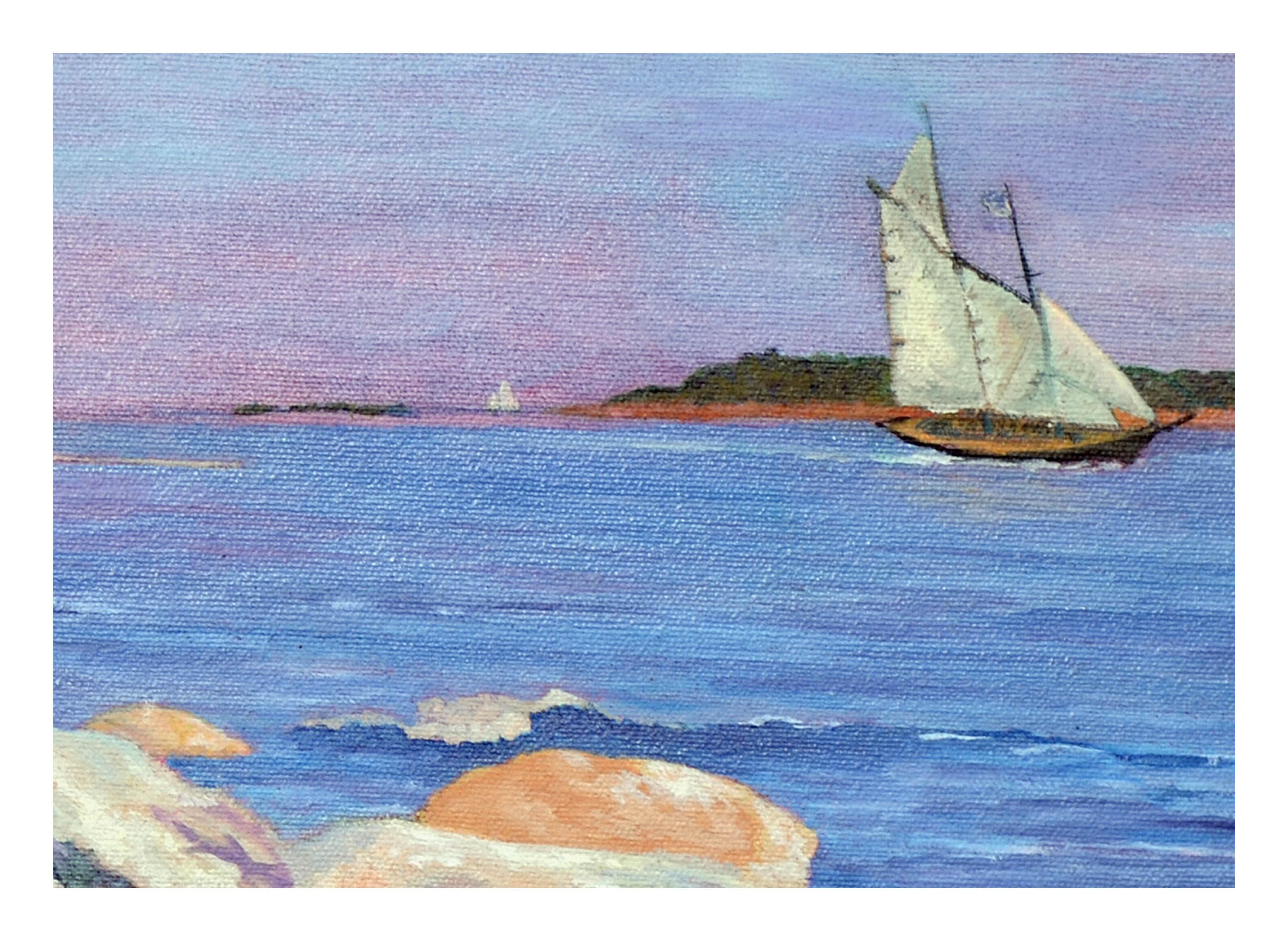 Vintage Landscape -- Sunset Sail - Painting by Barbara Wilson