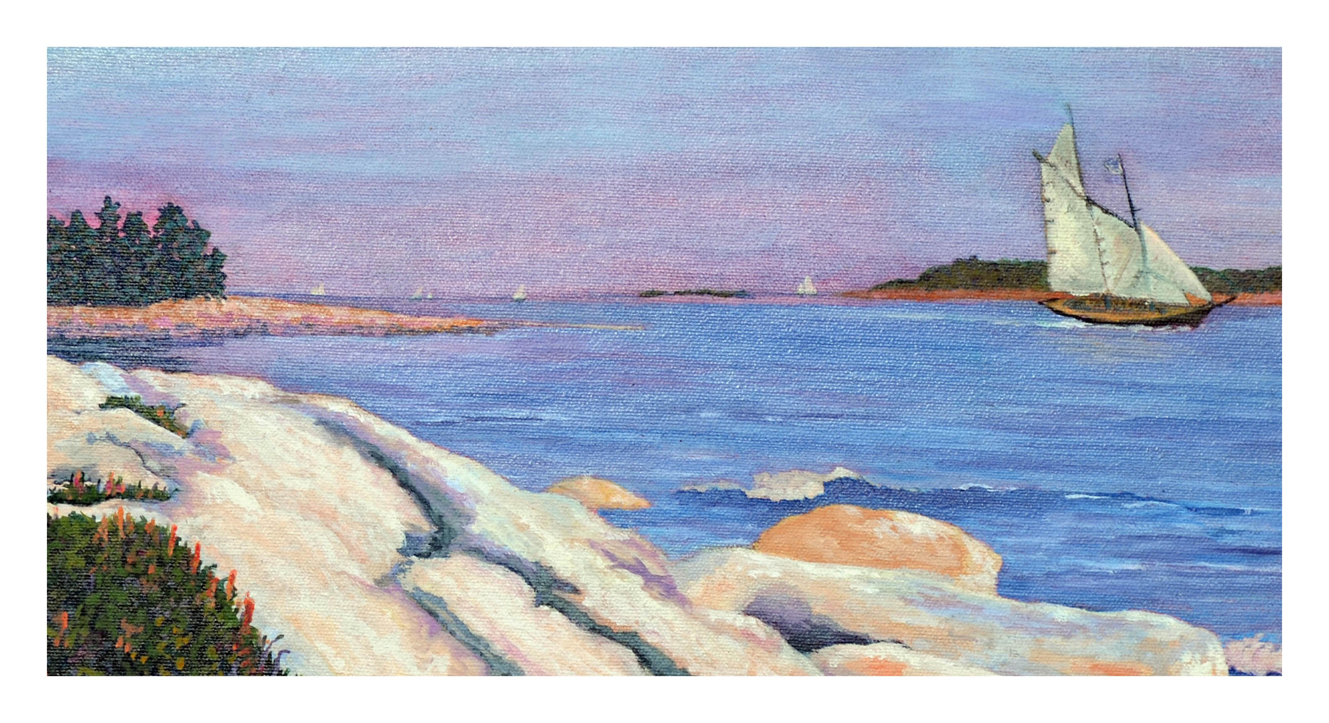 Vintage Landscape -- Sunset Sail - Impressionist Painting by Barbara Wilson
