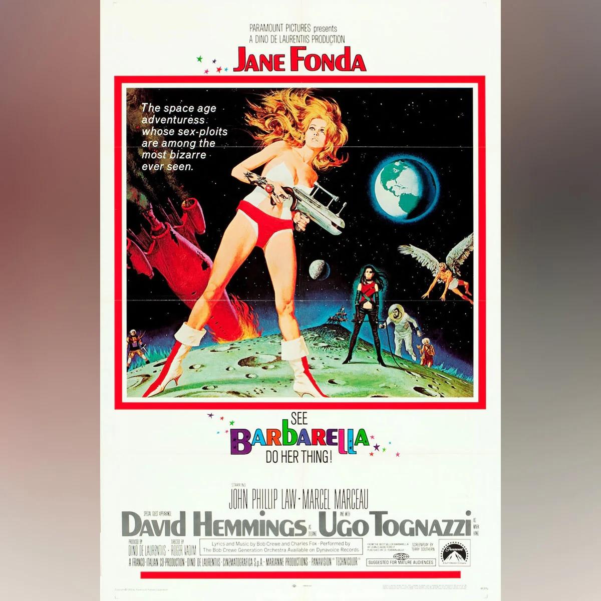 Barbarella (1968)
Original US One Sheet (27 X 41 Zoll)

Vom berühmten Striptease in der Schwerelosigkeit bis zur orgasmischen Pfeifenorgel des Concierge folgt die hübsche Barbarella (Jane Fonda) ihrer sexuellen Muse durch die Galaxien. Im Auftrag
