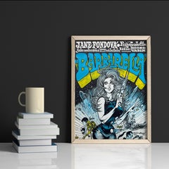 Barbarella" Cartel de cine original de época de Kája Saudek, checo, 1971