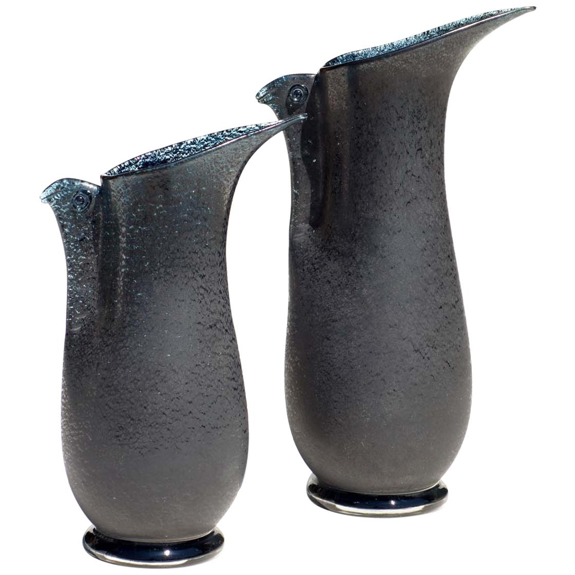 "Barbarico" by Barovier & Toso Glass Murano Bird Pair of Vases