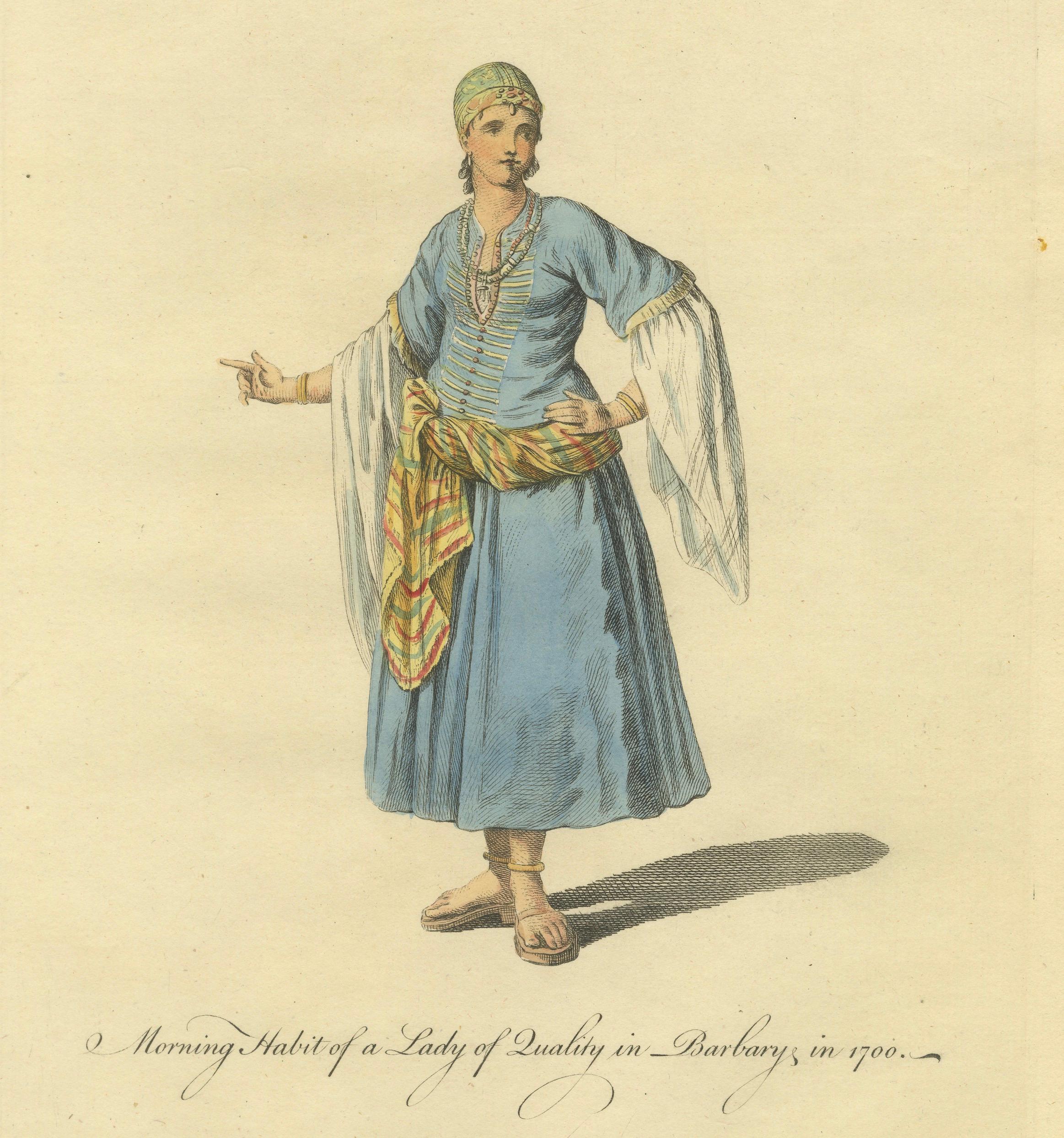 Barbary Ladies in Morning and Ceremonial Dress in 1700, Costume Engravings, 1749