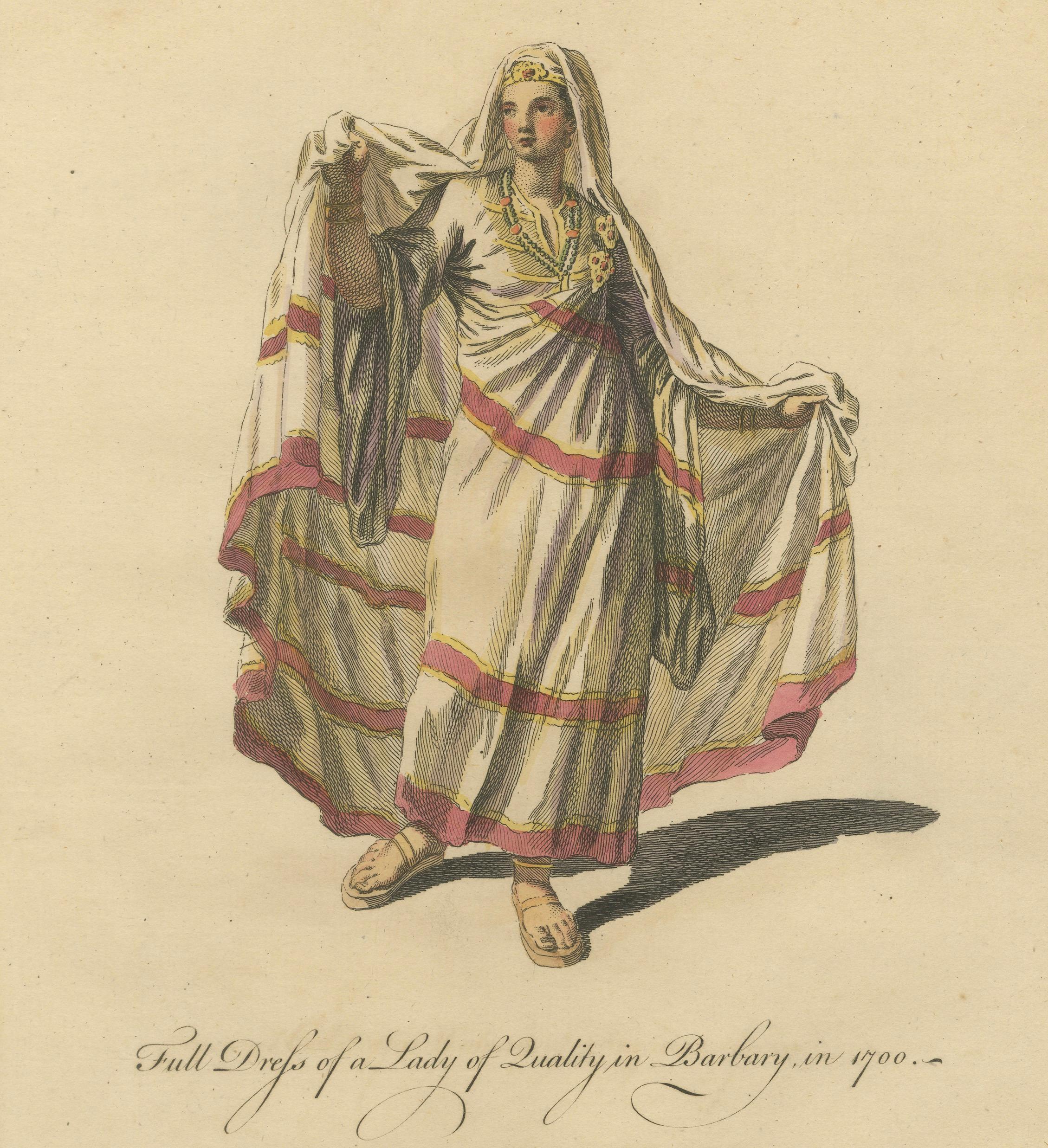 Barbary Ladies in Morning and Ceremonial Dress in 1700, Costume Engravings, 1749