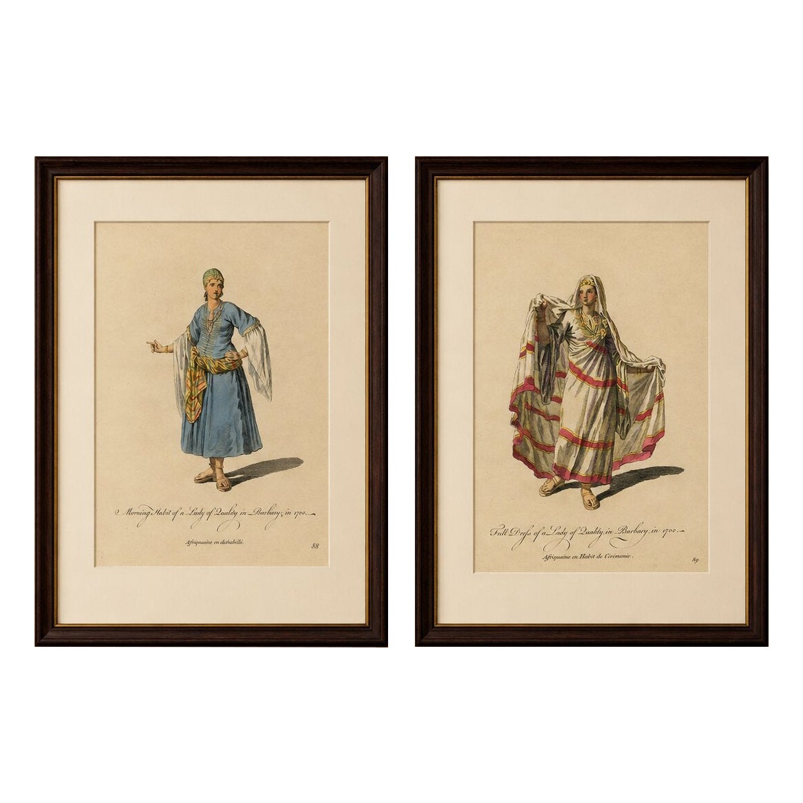 Barbary Ladies in Morning and Ceremonial Dress in 1700, Costume Engravings, 1749