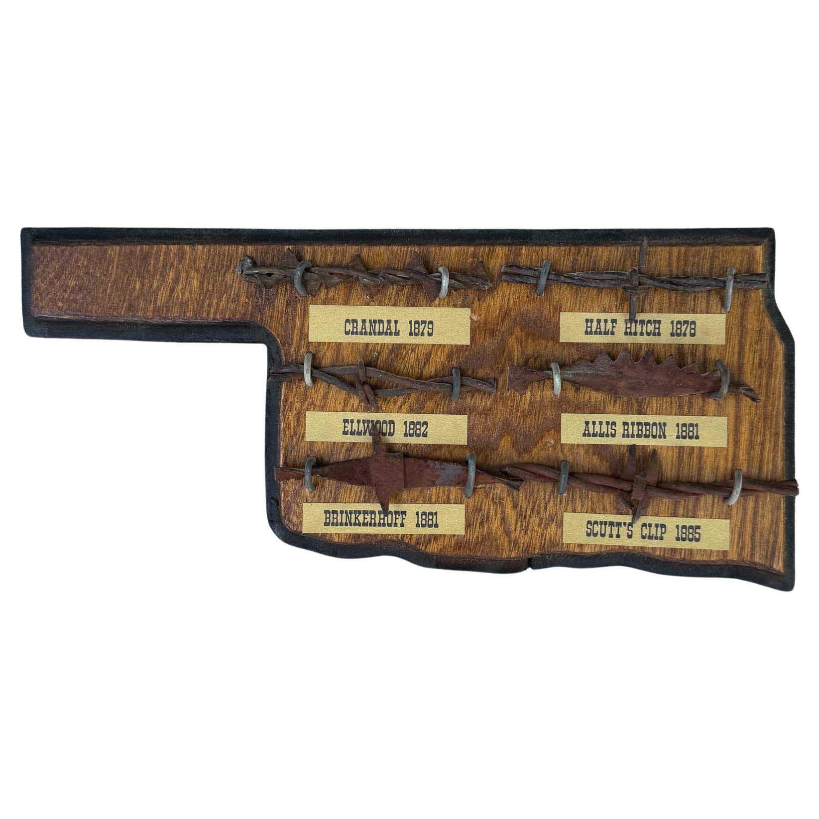 Barbed Wire Collection / Display Mounted on a Oklahoma Shaped Plaque