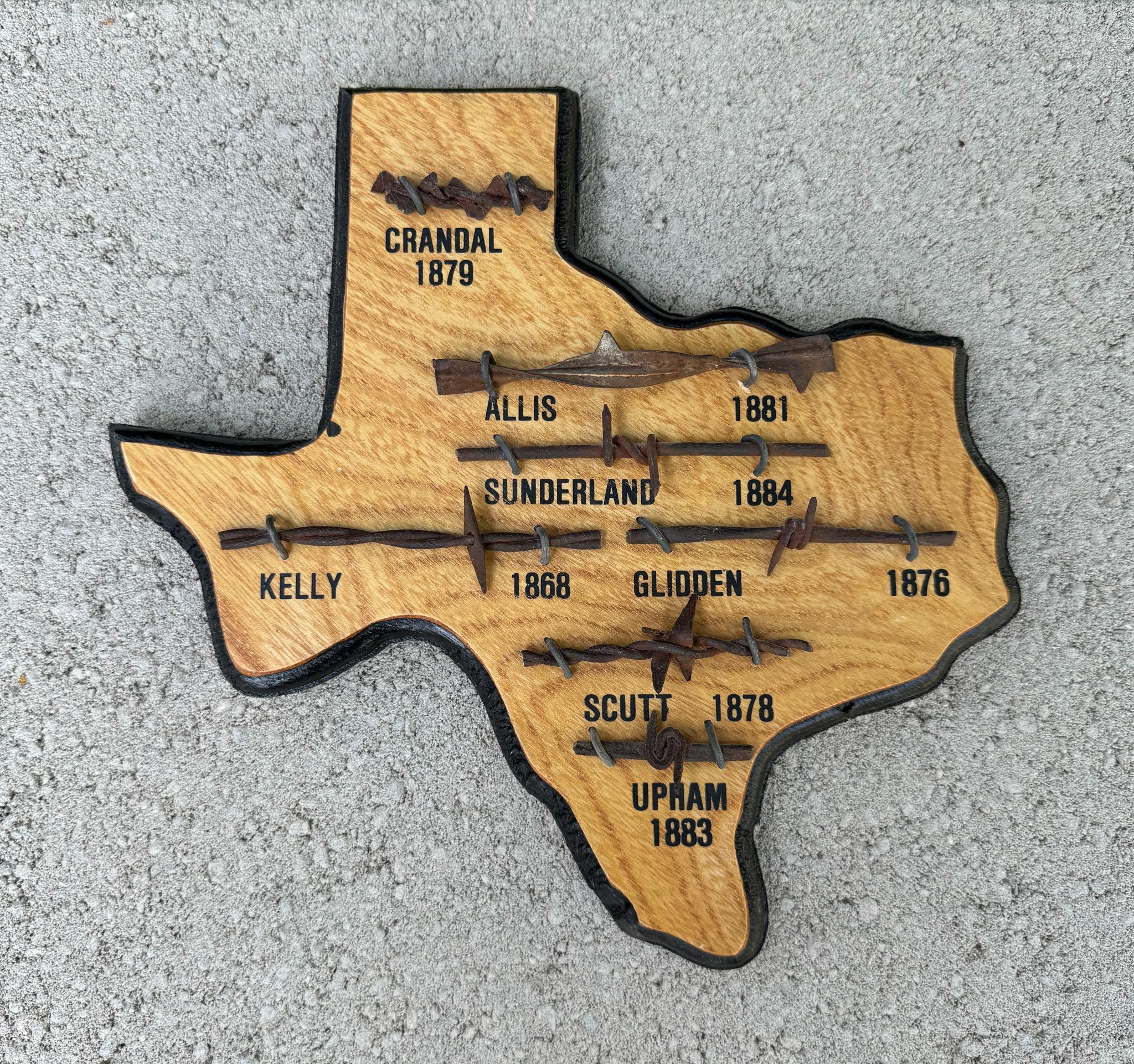 Barbed Wire Collection / Display Mounted on a Texas Shaped Plaque In Good Condition For Sale In San Juan Capistrano, CA