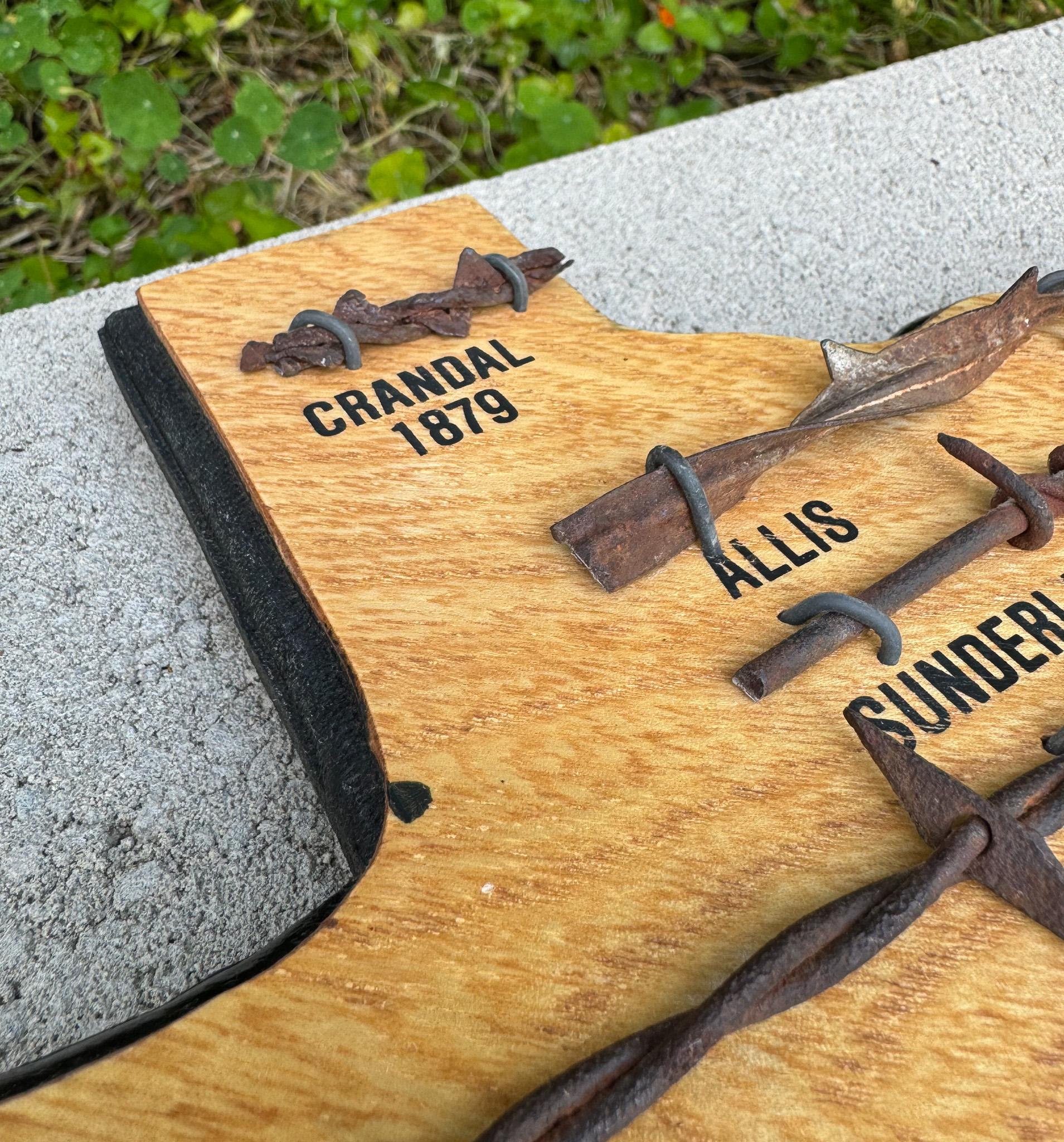 Steel Barbed Wire Collection / Display Mounted on a Texas Shaped Plaque For Sale