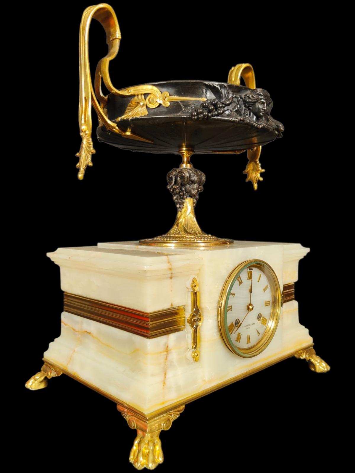 Bronze Barbedienne Art Nouveau Onyx Clock, 19th Century For Sale