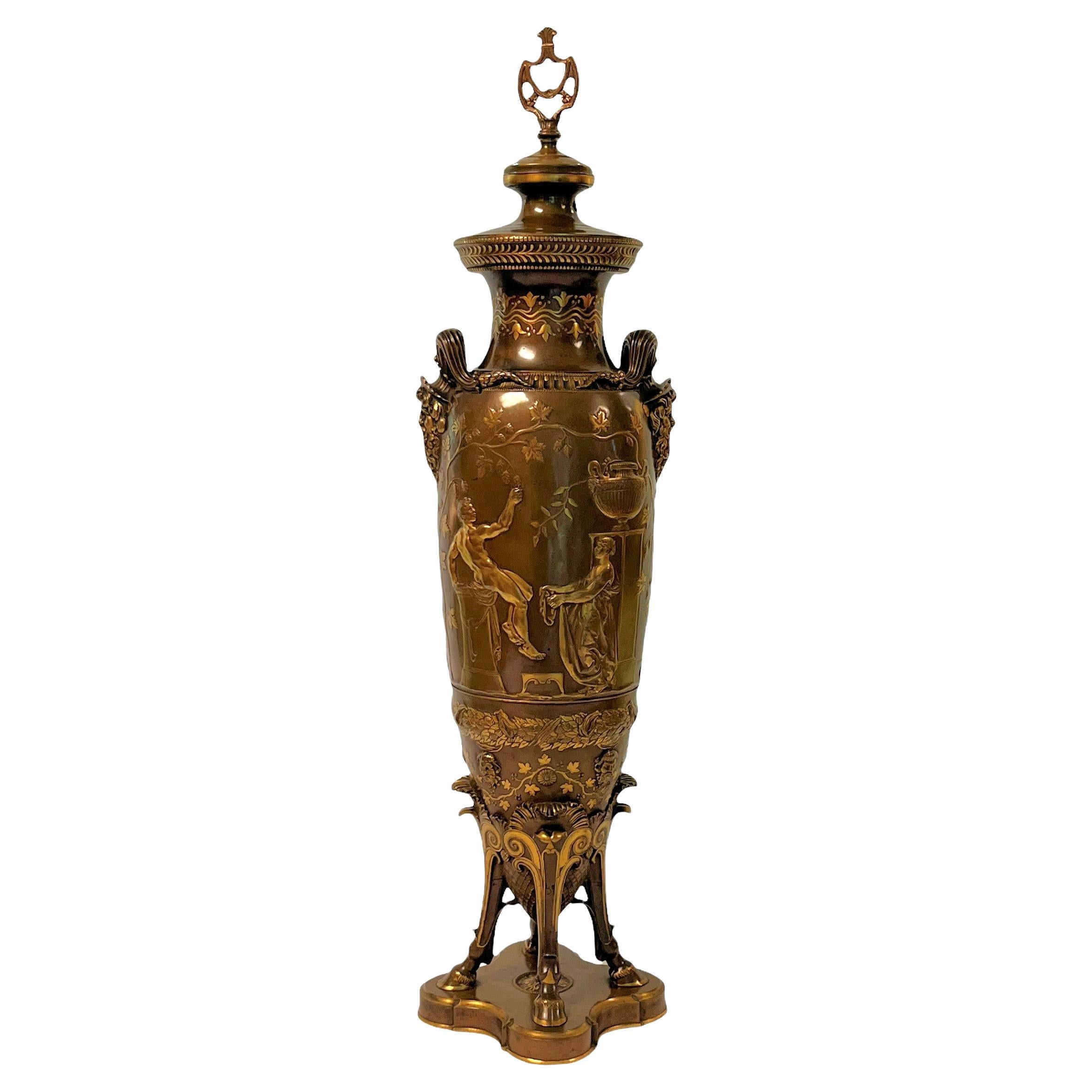 Barbedienne Bacchanalian Bronze Vase Modified as Lamp