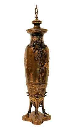 Barbedienne Bacchanalian Neoclassical Bronze Vase Mounted as Lamp
