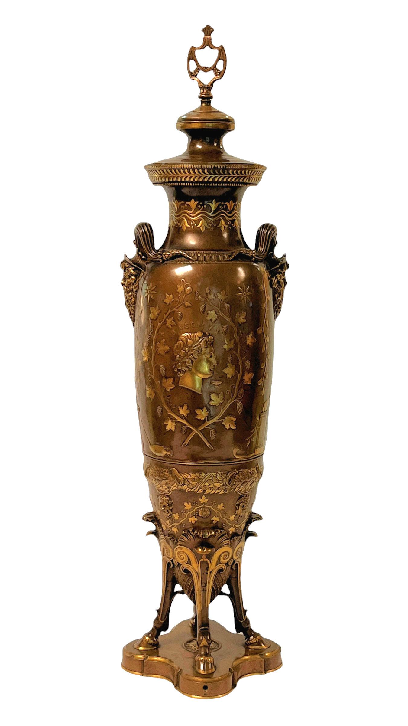 Neoclassical Revival Barbedienne Bacchanalian Neoclassical Bronze Vase Mounted as Lamp For Sale