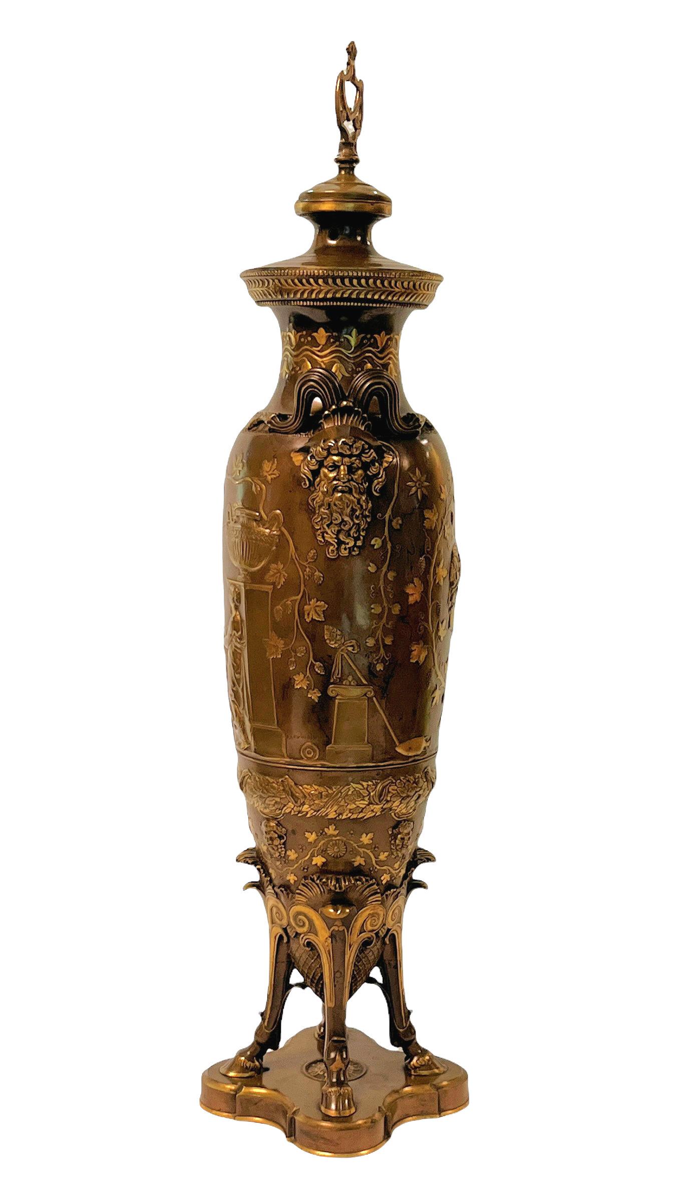 French Barbedienne Bacchanalian Neoclassical Bronze Vase Mounted as Lamp For Sale