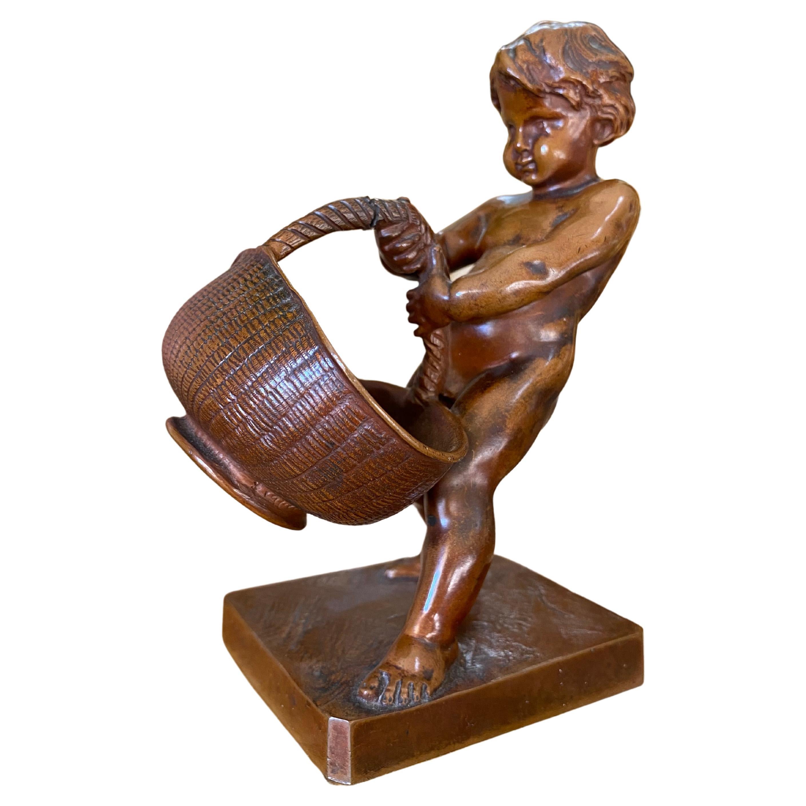 Barbedienne and Barrias, Bronze, Child with Basket, 19th Century For Sale  at 1stDibs