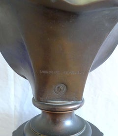 Barbedienne bronze bust of classical lady on ormolu mounted black marble base.